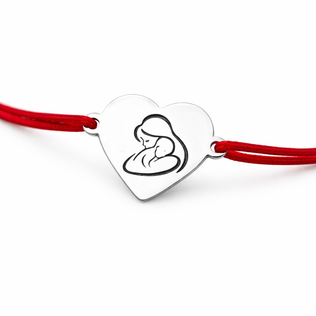 Bratara Martisor, Flippy, Model Mama Si Copil, Inima, Argint 925, Snur Textil Rosu, Gri