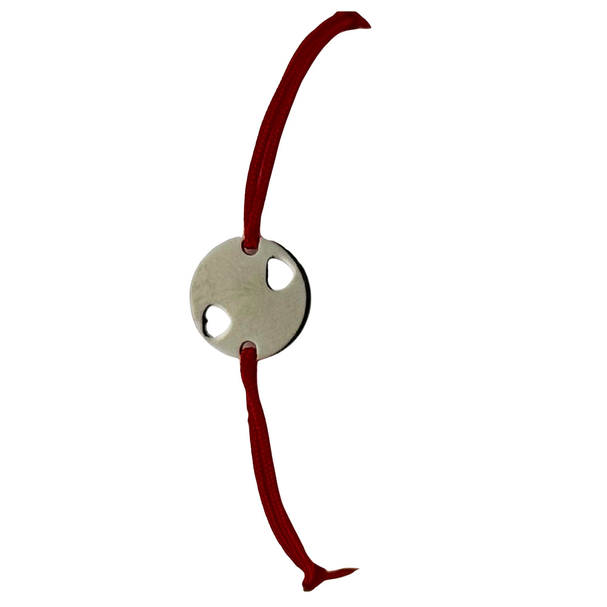 Martisor Bratara, Jolie, Argint 925, Model Rotund Doua Inimi, Snur Rosu Reglabil, Fara Pietre, Argintiu