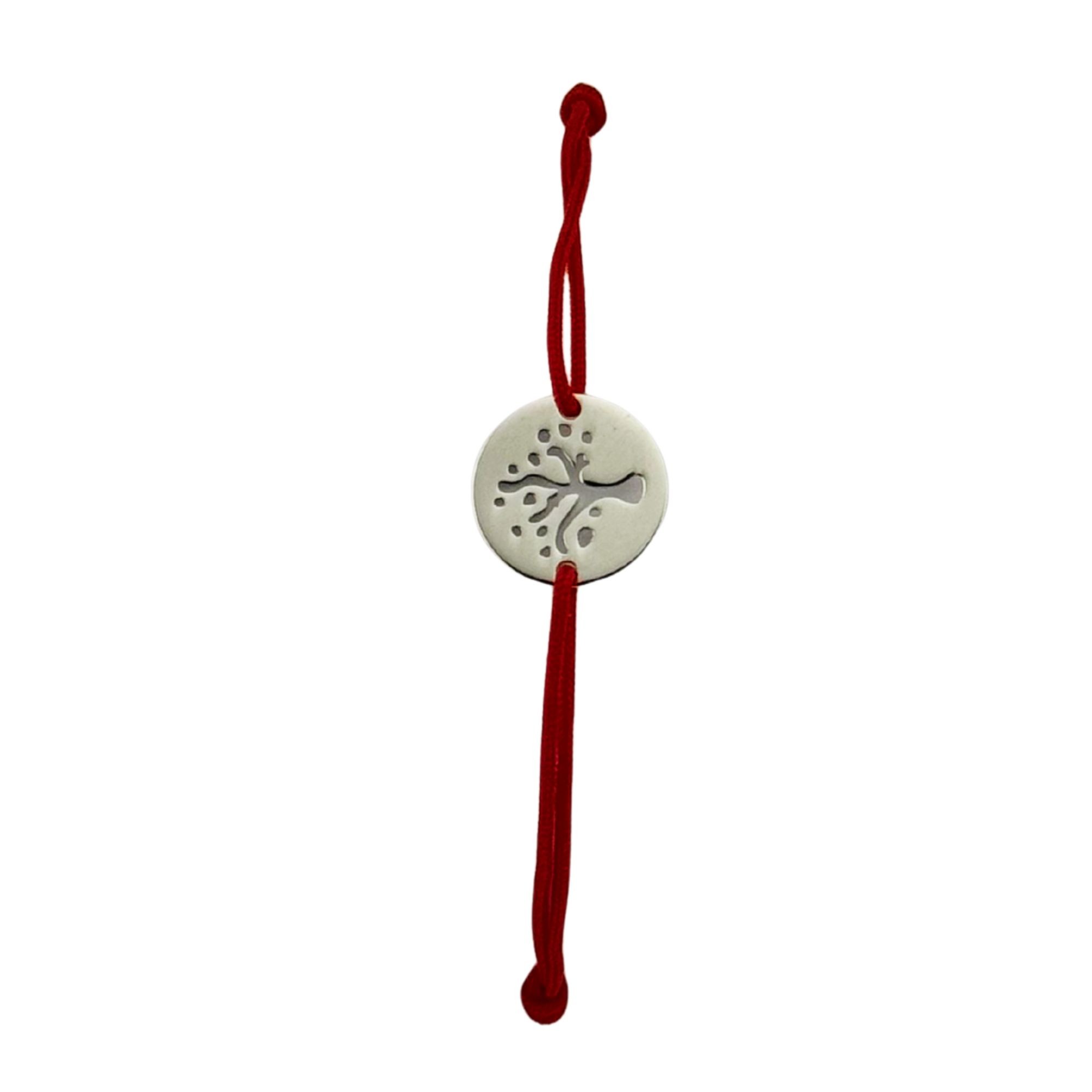 Martisor Bratara, Jolie, Argint 925, Model Pomul Vietii Decupat, Snur Rosu Reglabil, Fara Pietre, Argintiu