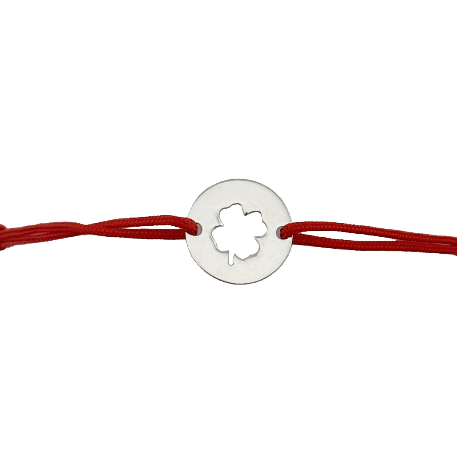 Martisor Bratara Argint 925 pentru Copii, Jolie, Model Trifoi Taiat, Martisor de 1 Martie, cu Snur Rosu, Argintiu