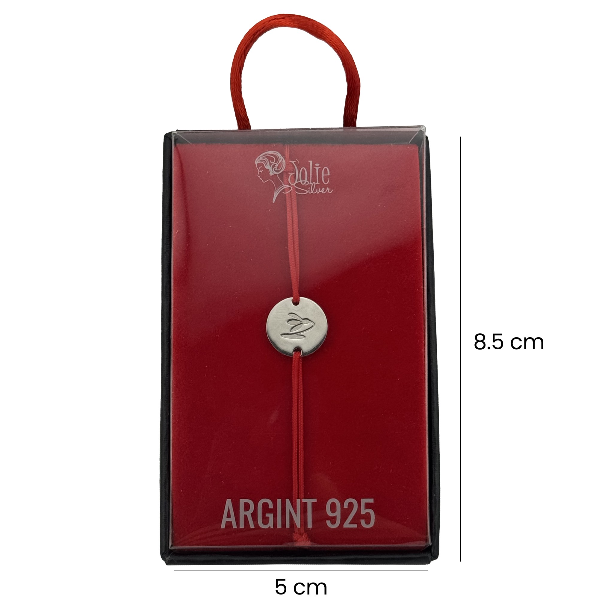 Martisor Bratara Argint 925 pentru Copii, Jolie, Model Ghiocel Gravat, Martisor de 1 Martie, cu Snur Rosu, Argintiu