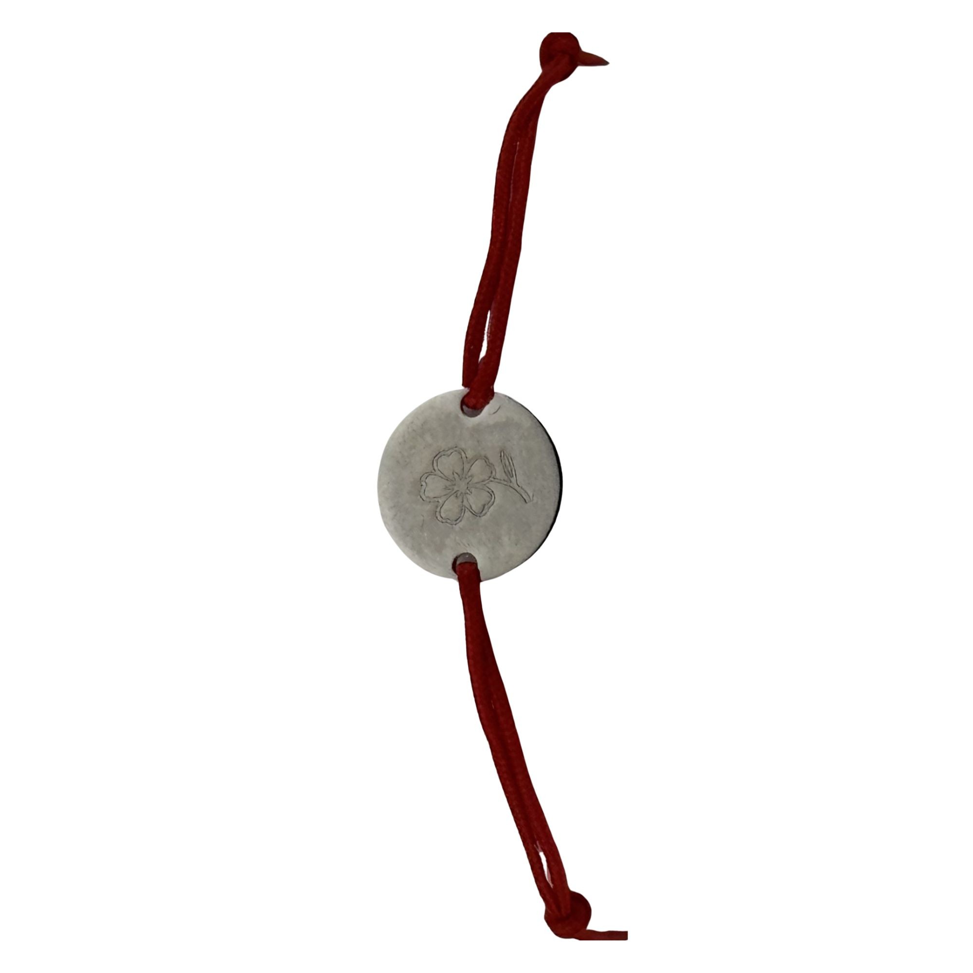 Martisor Bratara, Jolie, Argint 925, Model Trifoi Gravat, Snur Rosu Reglabil, Fara Pietre, Argintiu