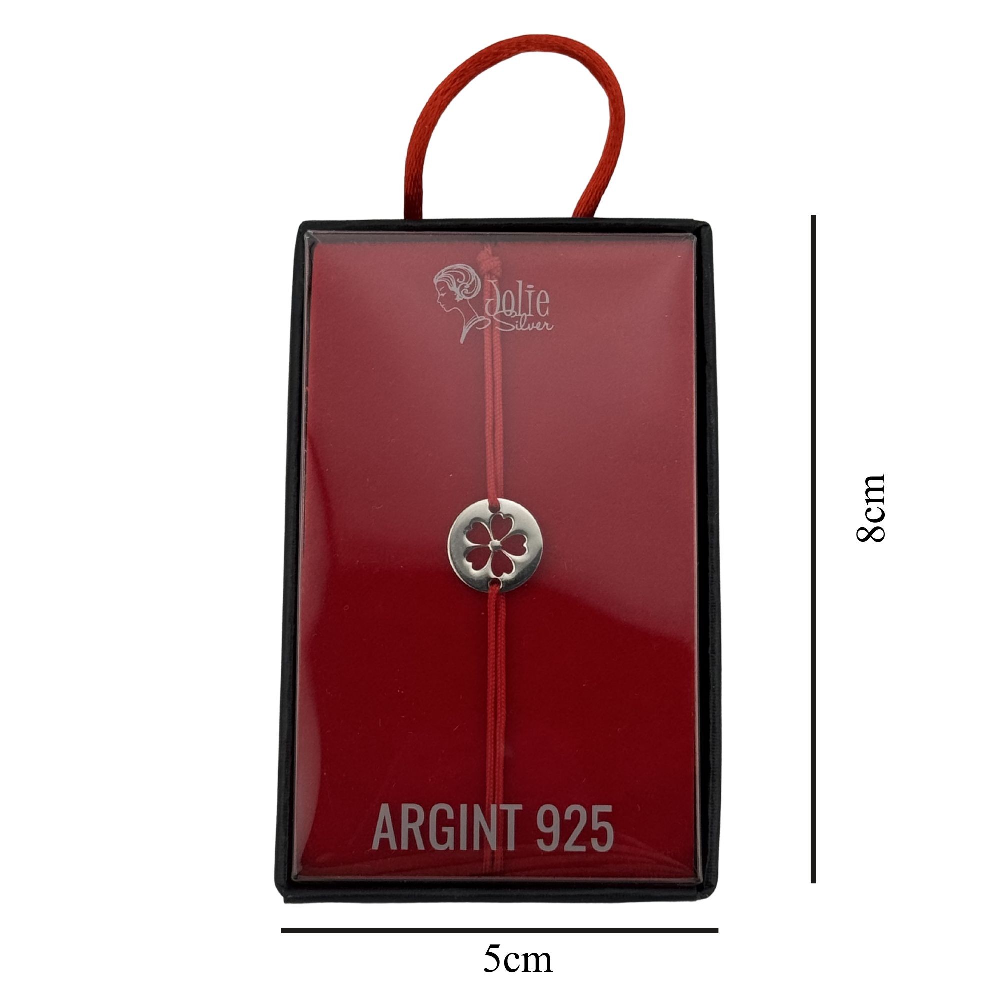 Martisor Bratara, Jolie, Argint 925, Model Trifoi Decupat, Snur Rosu Reglabil, Fara Pietre, Argintiu