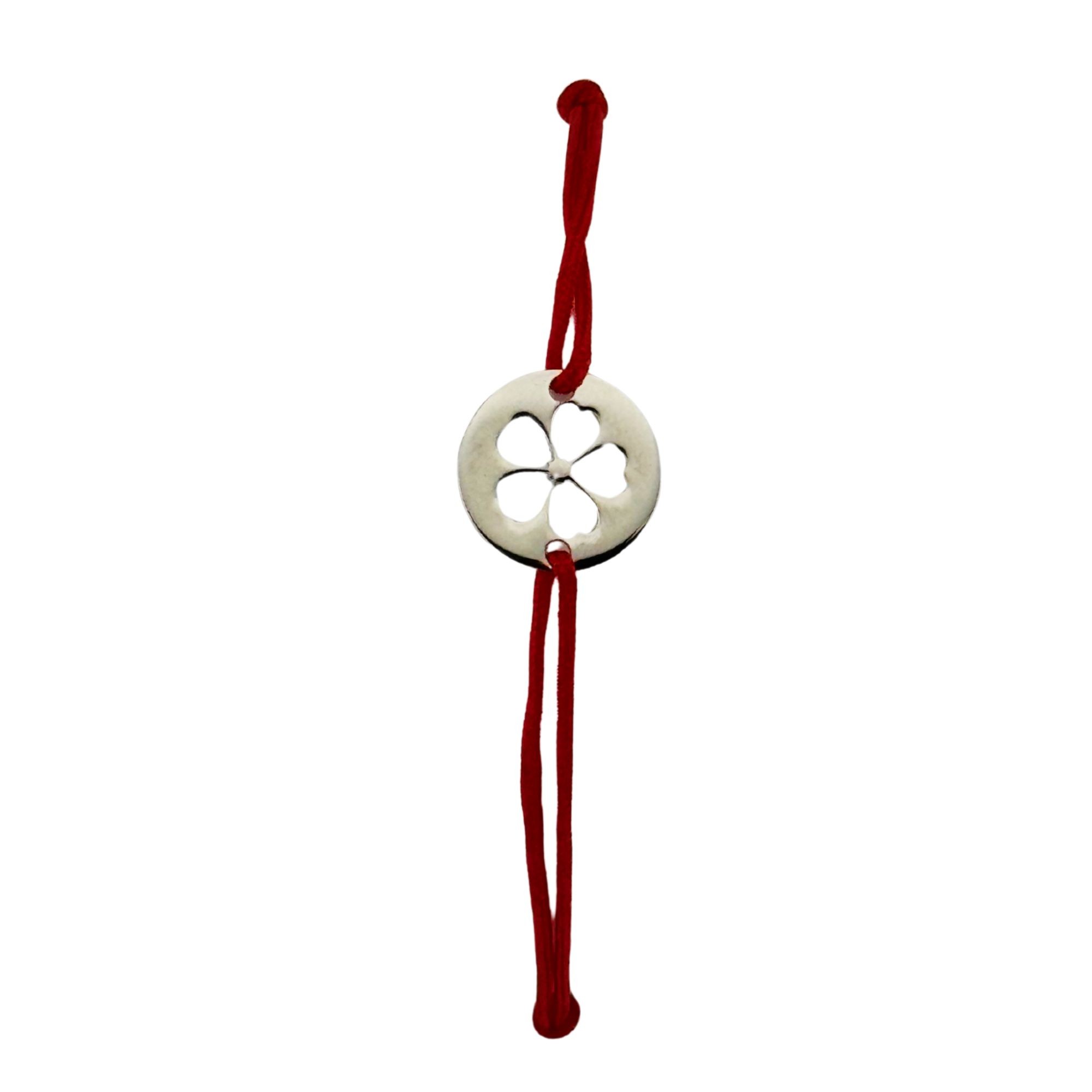 Martisor Bratara, Jolie, Argint 925, Model Trifoi Decupat, Snur Rosu Reglabil, Fara Pietre, Argintiu