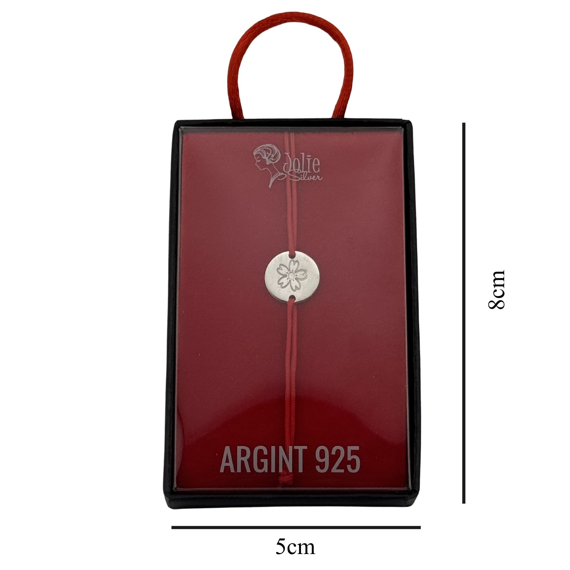 Martisor Bratara, Jolie, Argint 925, Model Rotund Floare, Snur Rosu Reglabil, Fara Pietre, Argintiu