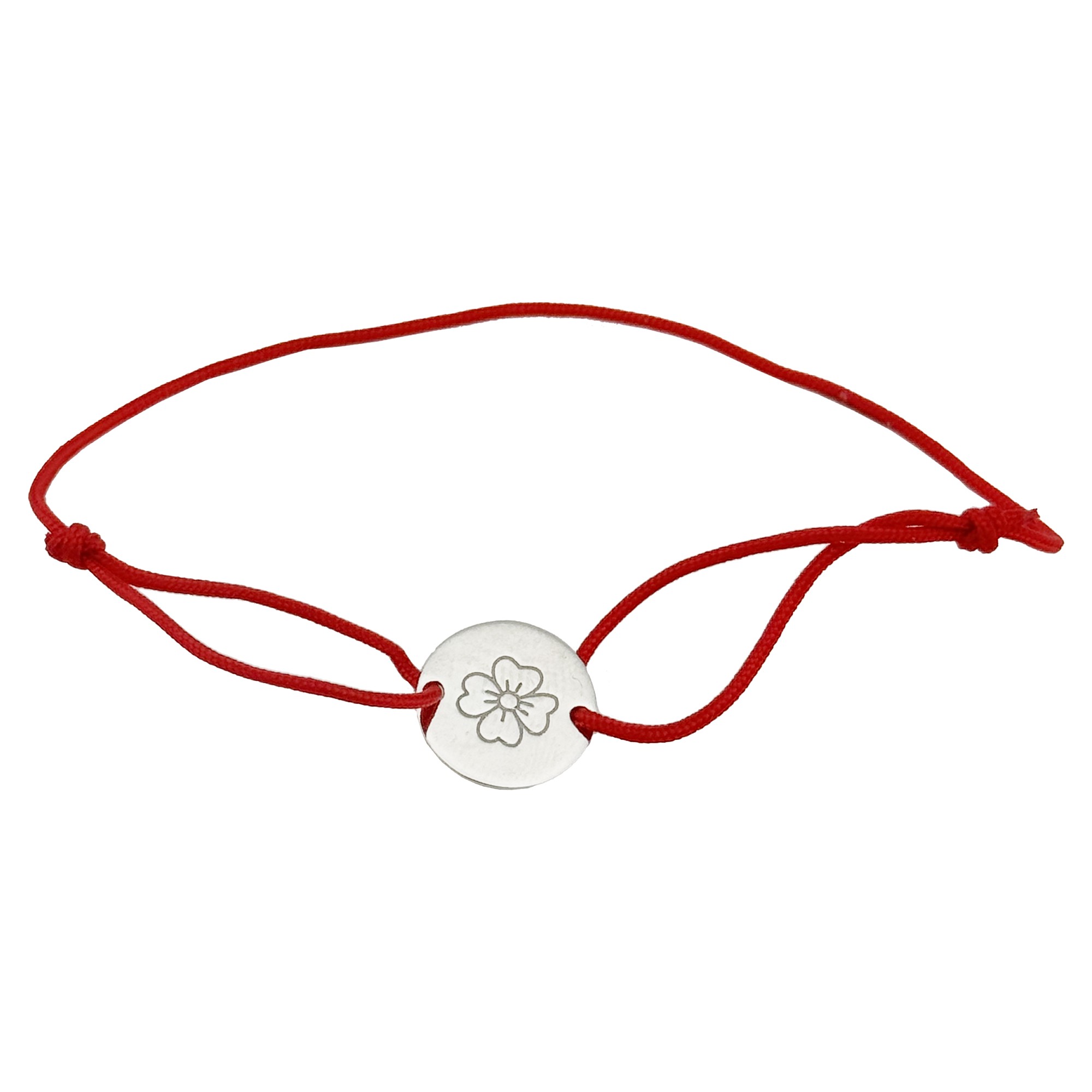 Martisor Bratara Argint 925 pentru Copii, Jolie, Model Trifoi Gravat, Martisor de 1 Martie, cu Snur Rosu, Argintiu