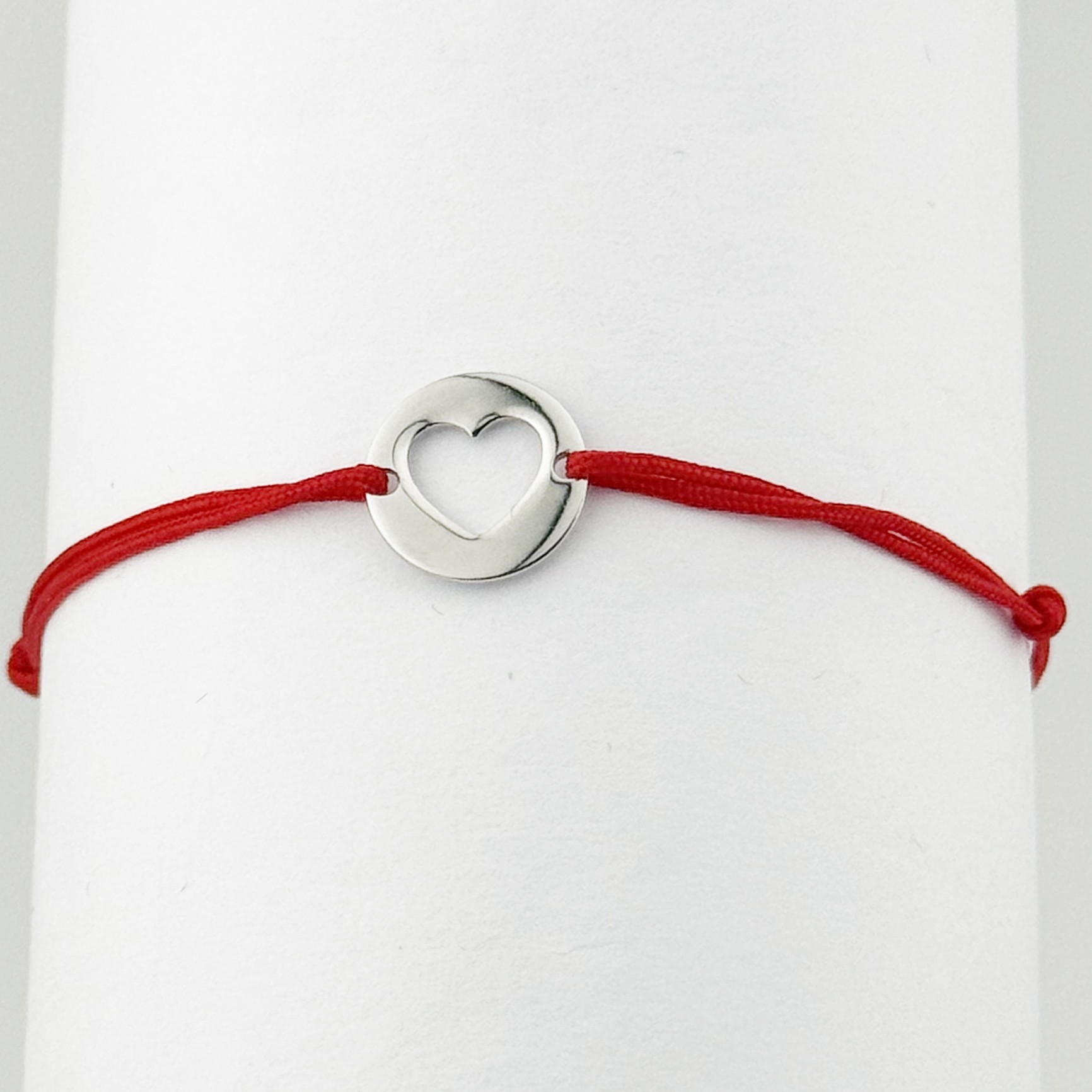 Bratara Argint 925 pentru Dama, Jolie, Model Inima Decupata, Martisor Bratara de 1 Martie, Pandativ Argintiu cu Snur Rosu
