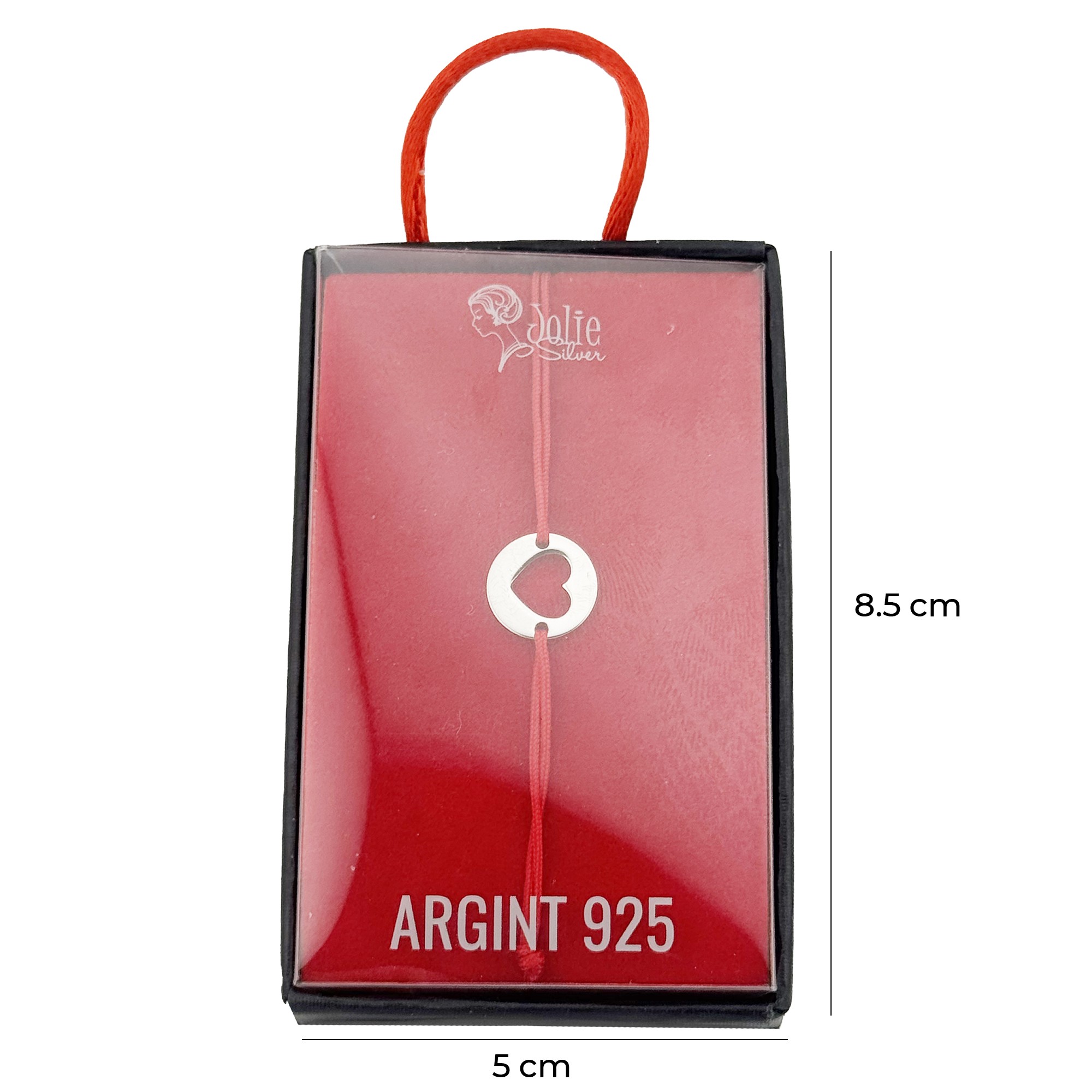 Bratara Argint 925 pentru Dama, Jolie, Model Inima Decupata, Martisor Bratara de 1 Martie, Pandativ Argintiu cu Snur Rosu