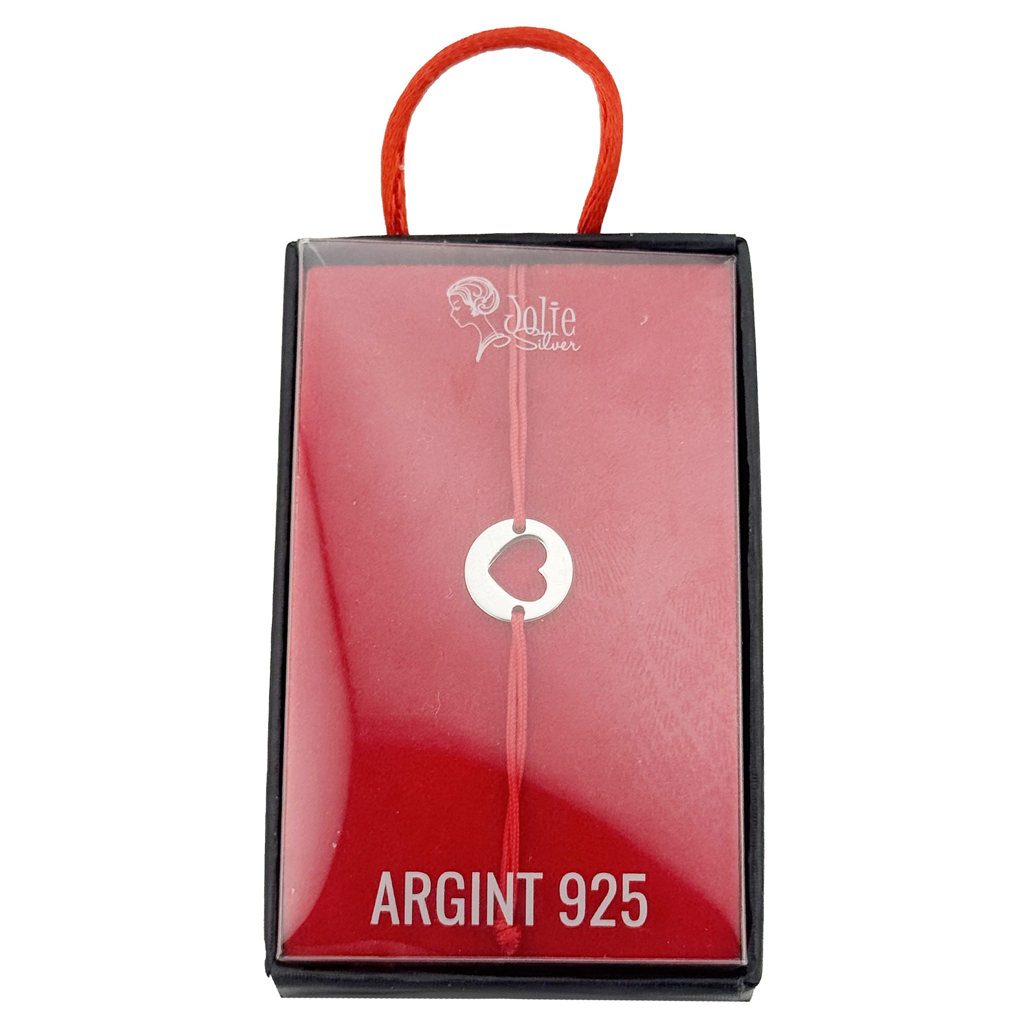 Bratara Argint 925 pentru Dama, Jolie, Model Inima Decupata, Martisor Bratara de 1 Martie, Pandativ Argintiu cu Snur Rosu