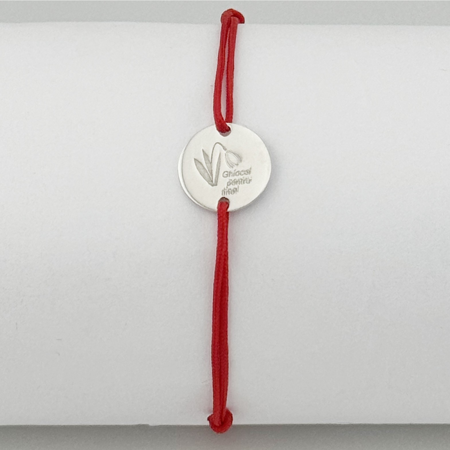 Bratara Argint 925 pentru Dama, Jolie, Model Rotund cu Ghiocel, Martisor Bratara de 1 Martie, Pandativ Argintiu cu Snur Rosu