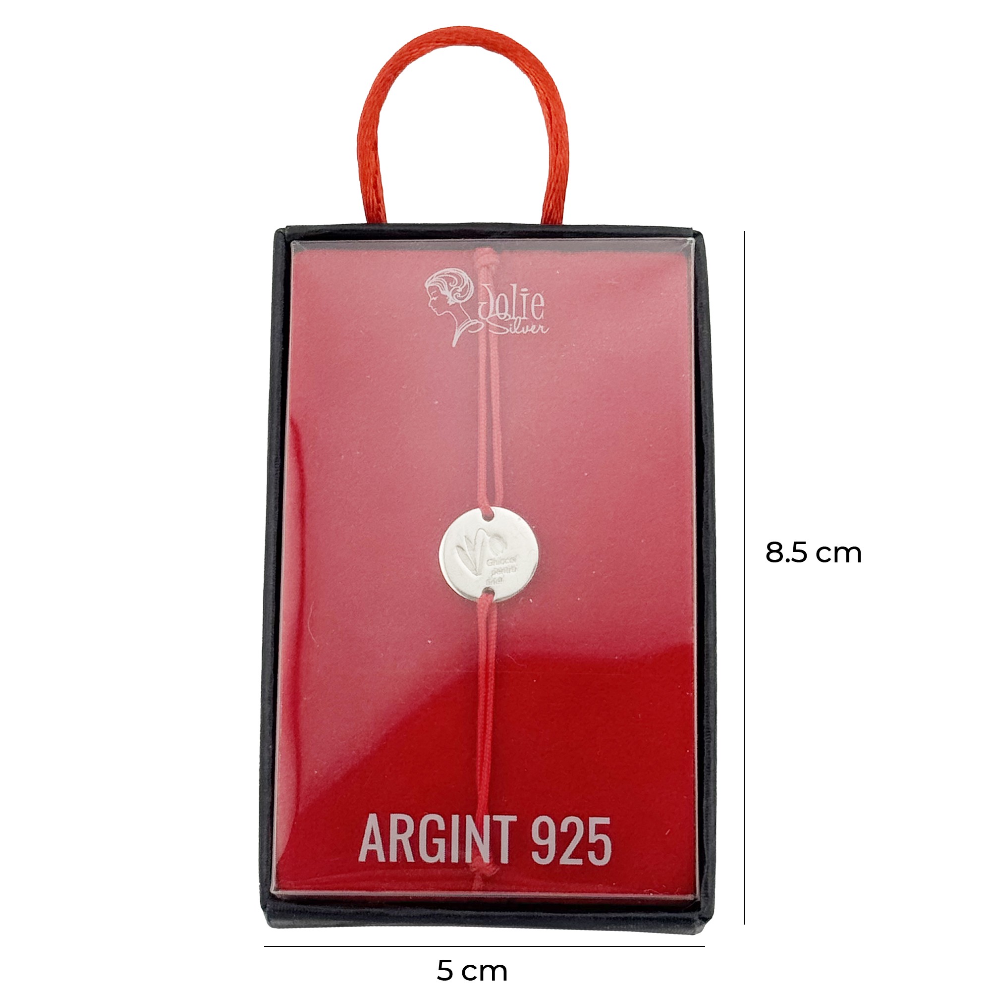 Bratara Argint 925 pentru Dama, Jolie, Model Rotund cu Ghiocel, Martisor Bratara de 1 Martie, Pandativ Argintiu cu Snur Rosu