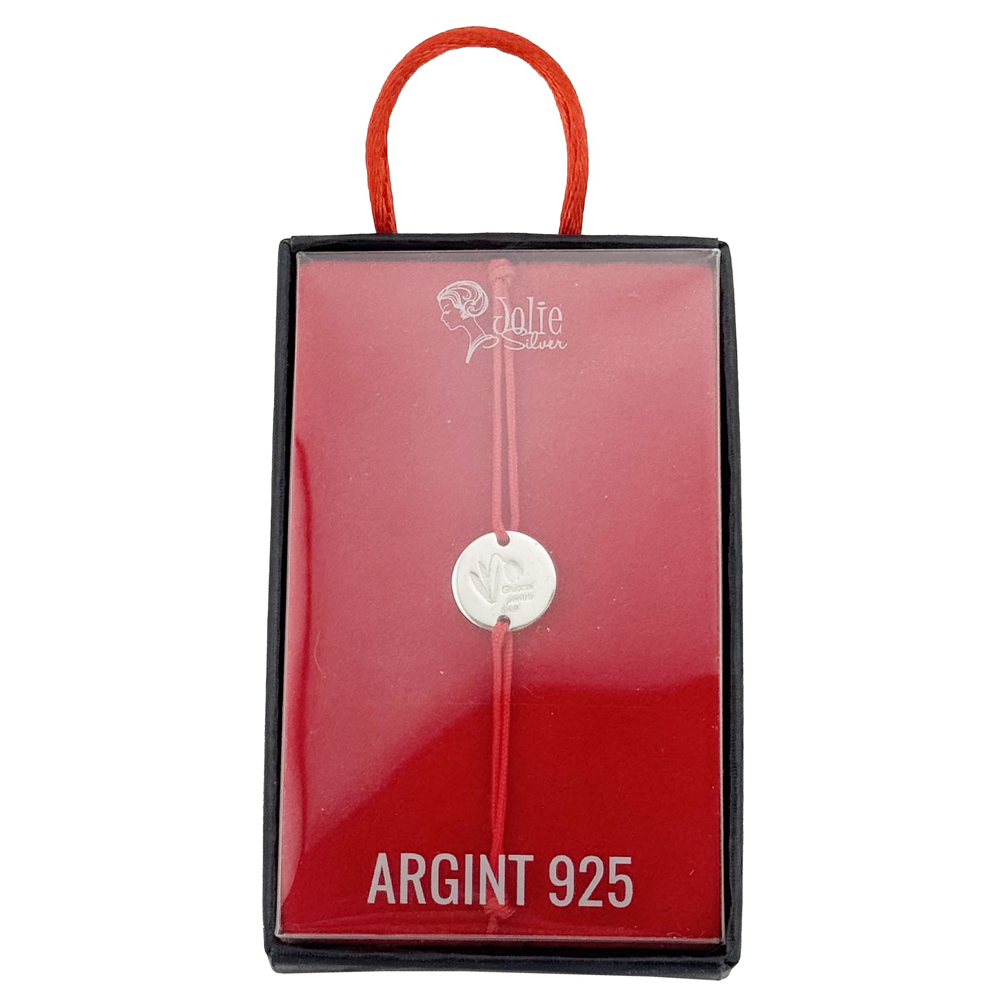 Bratara Argint 925 pentru Dama, Jolie, Model Rotund cu Ghiocel, Martisor Bratara de 1 Martie, Pandativ Argintiu cu Snur Rosu