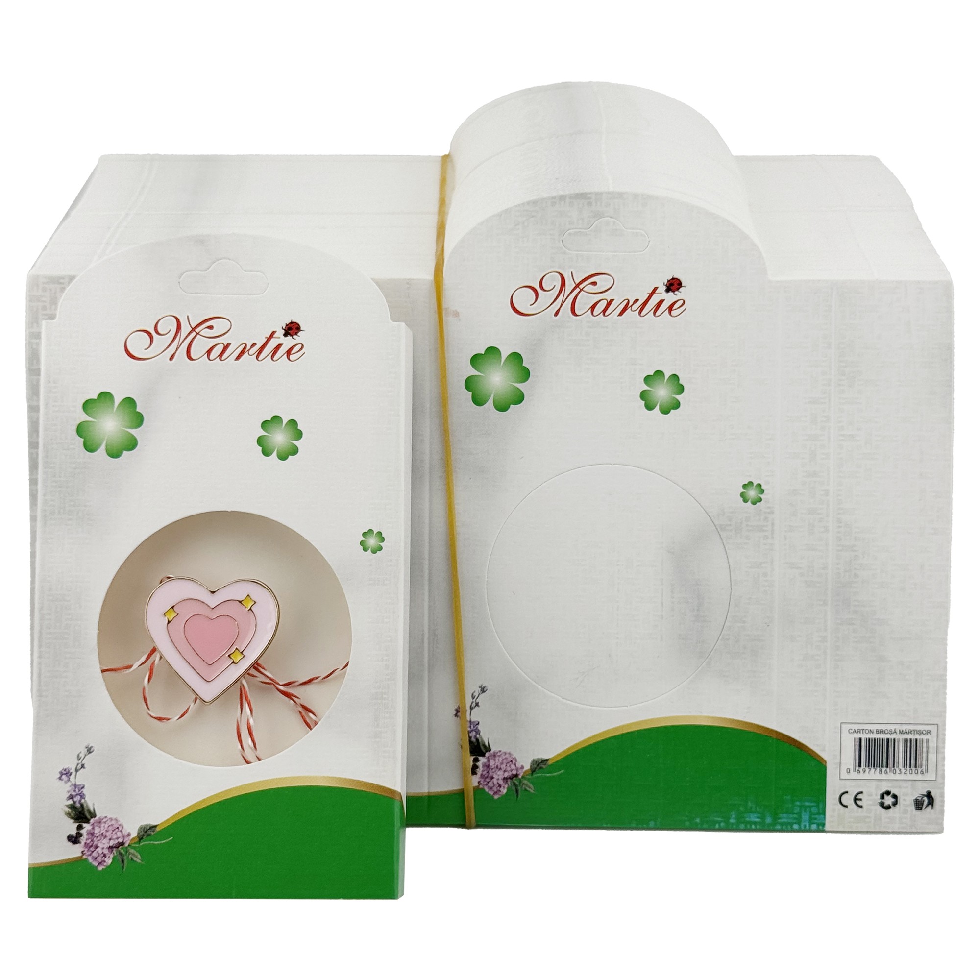 Ambalaje de Carton pentru Martisoare, Flippy, Set 200 Bucati, Cutii Brosa, Model Trifoi, Alb/Verde