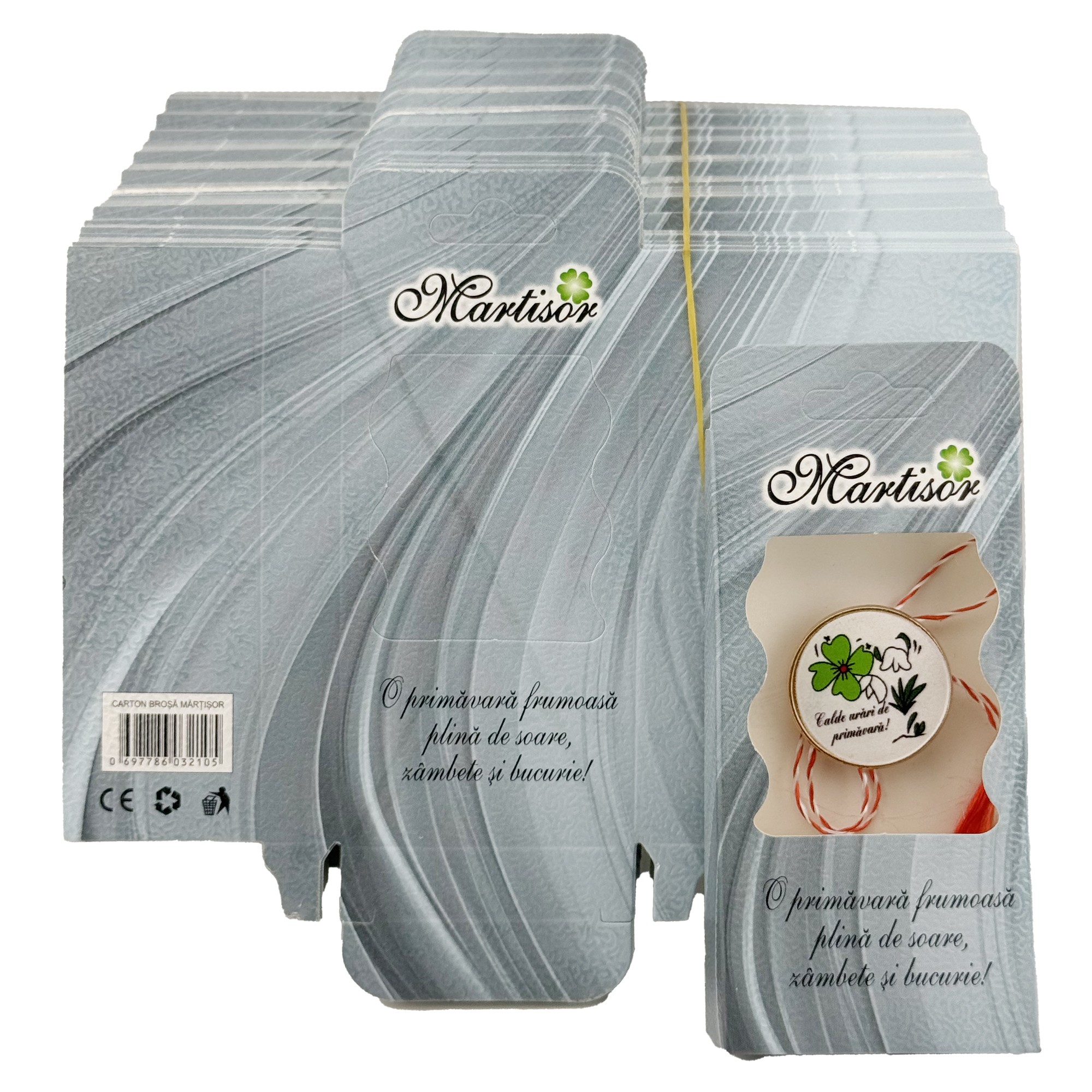 Ambalaje de Carton pentru Martisoare, Flippy, Set 200 Bucati, Cutii Brosa, Model Abstract, Albastru deschis