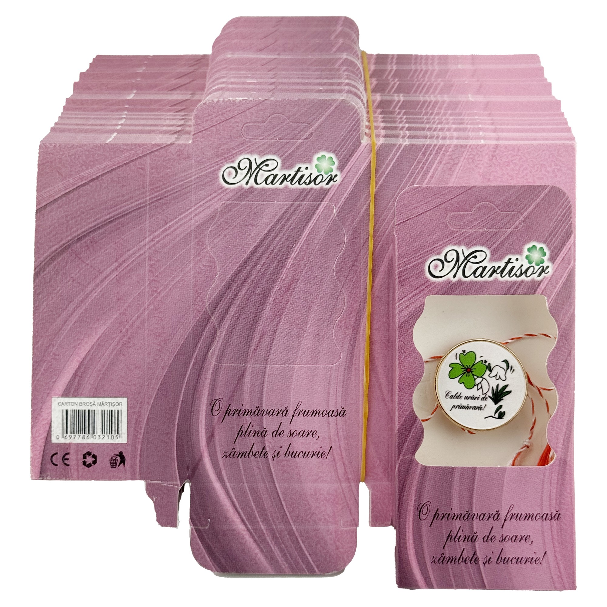 Ambalaje de Carton pentru Martisoare, Flippy, Set 200 Bucati, Cutii Brosa, Model Abstract, Roz