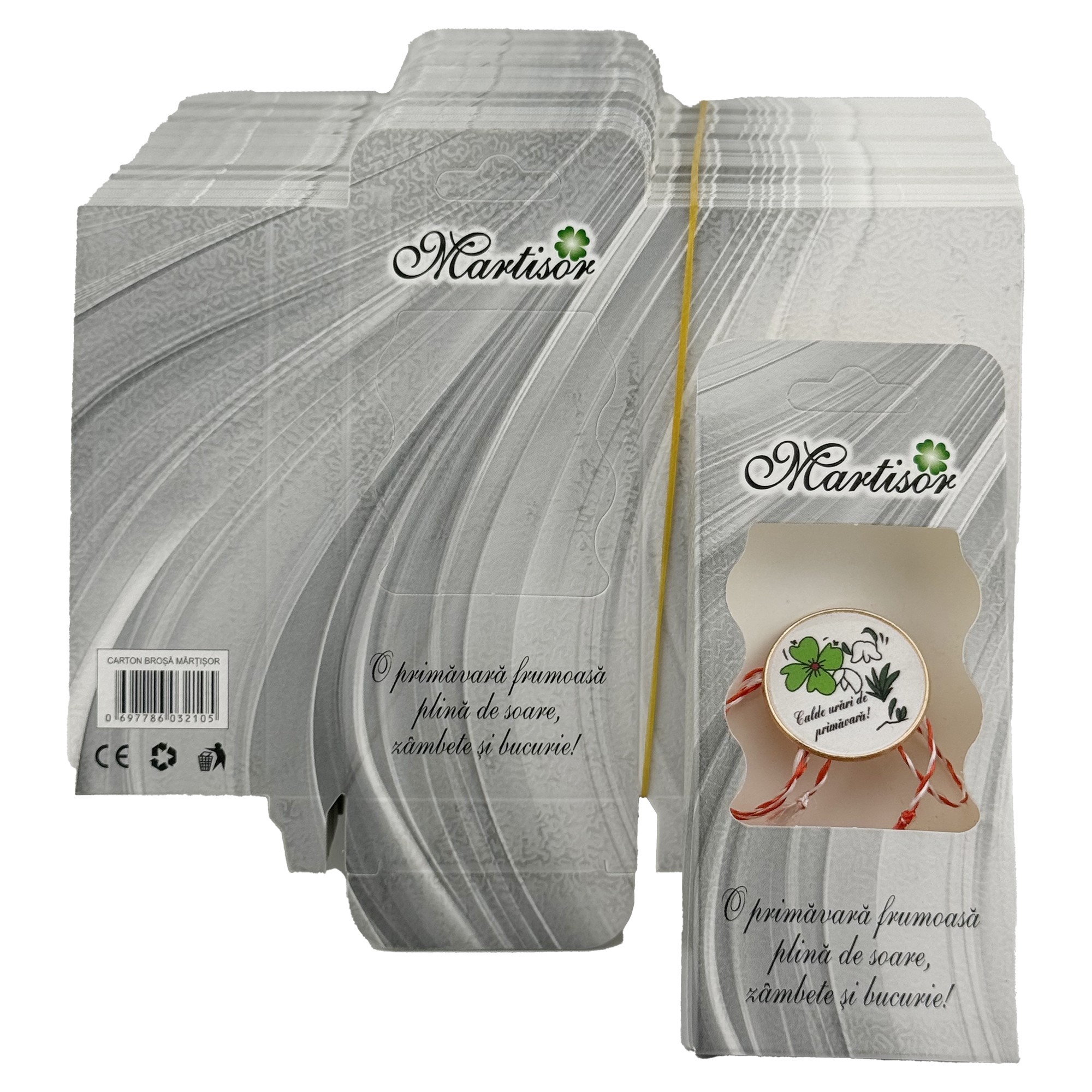 Ambalaje de Carton pentru Martisoare, Flippy, Set 200 Bucati, Cutii Brosa, Model Abstract, Gri deschis