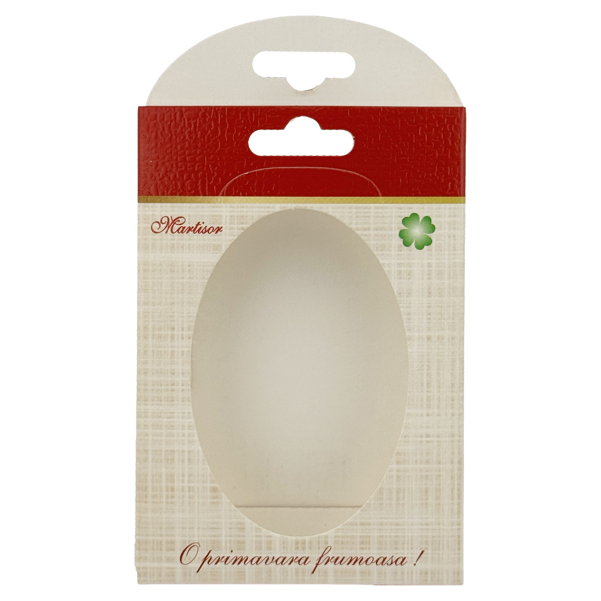 Ambalaje de Carton pentru Martisoare, Flippy, Set 100 Bucati, Cutii Brosa, Model Simplu cu Decupaj Oval, Crem/Rosu