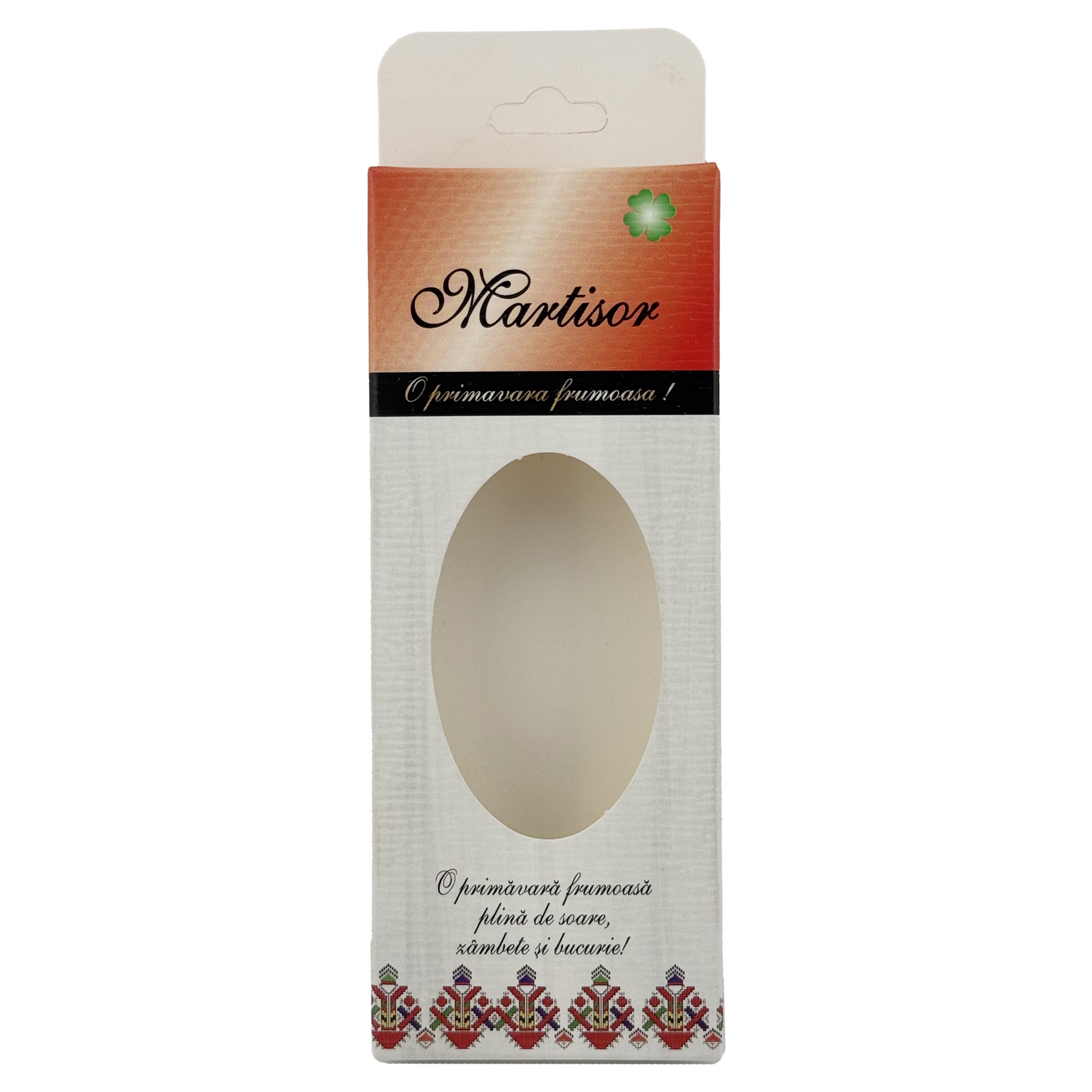 Ambalaje de Carton pentru Martisoare, Flippy, Set 100 Bucati, Cutii Brosa, Model Motive Populare cu Decupaj Oval, Rosu