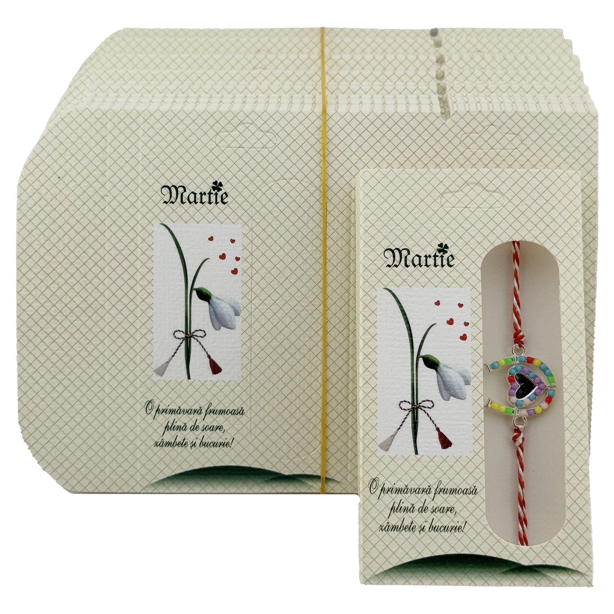 Ambalaje pentru Bratara Martisoare, Flippy, Set 200 Bucati, Cutii Brosa, Model Ghiocel, Bej