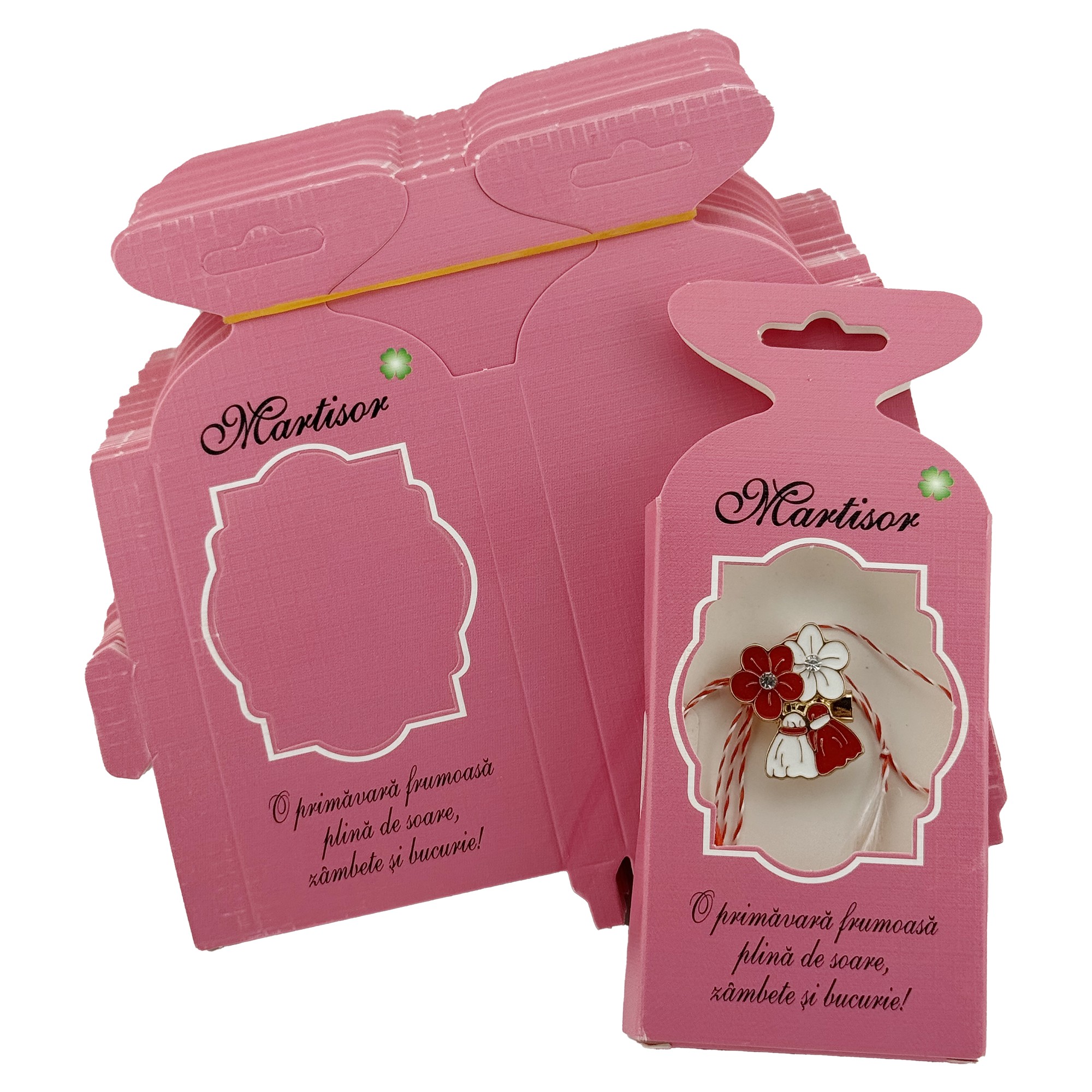 Ambalaje pentru Bratara Martisoare, Flippy, Set 200 Bucati, Cutii Brosa, Model Uniton, Roz