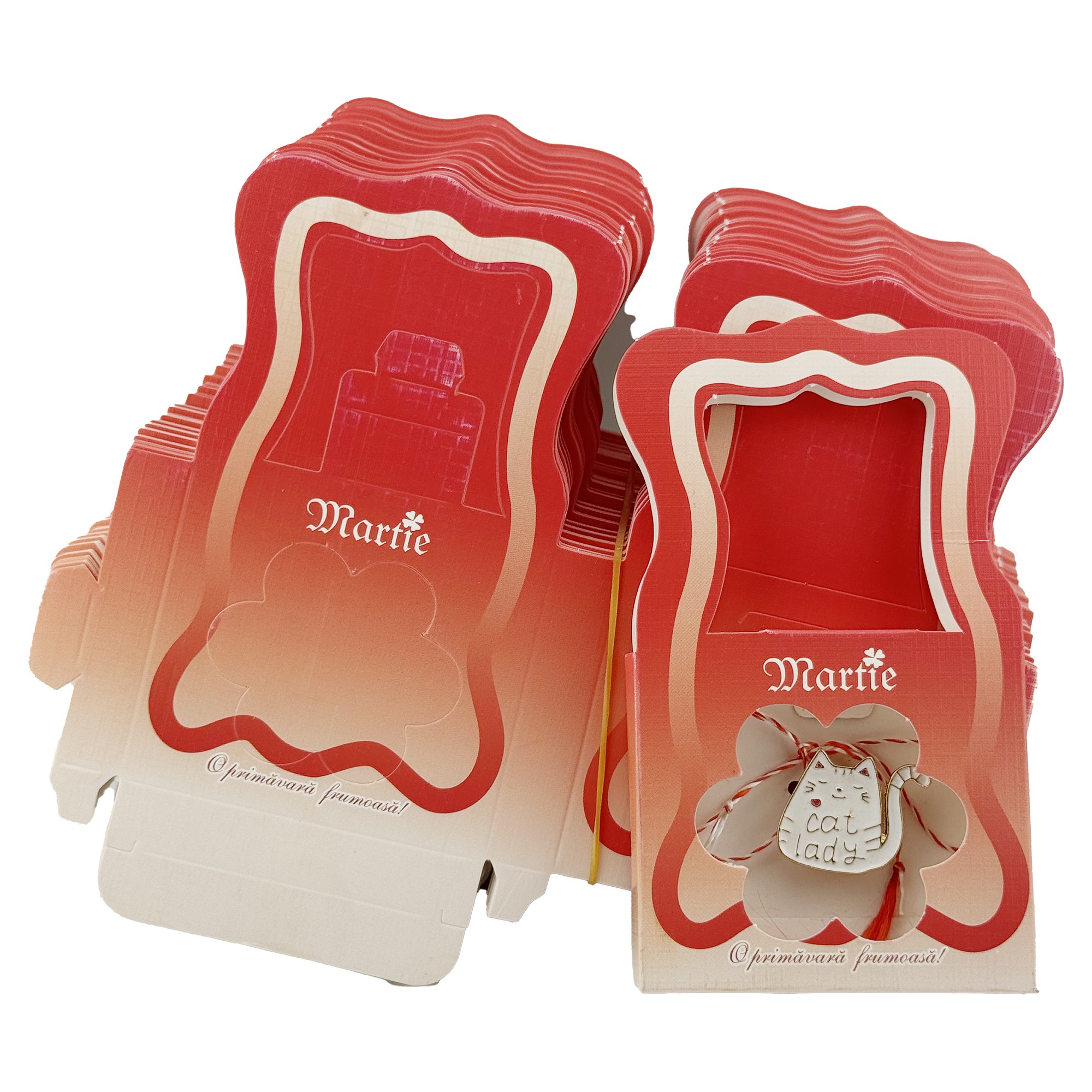 Ambalaje pentru Bratara Martisoare, Flippy, Set 200 Bucati, Cutii Brosa, Model Gentuta, Rosu