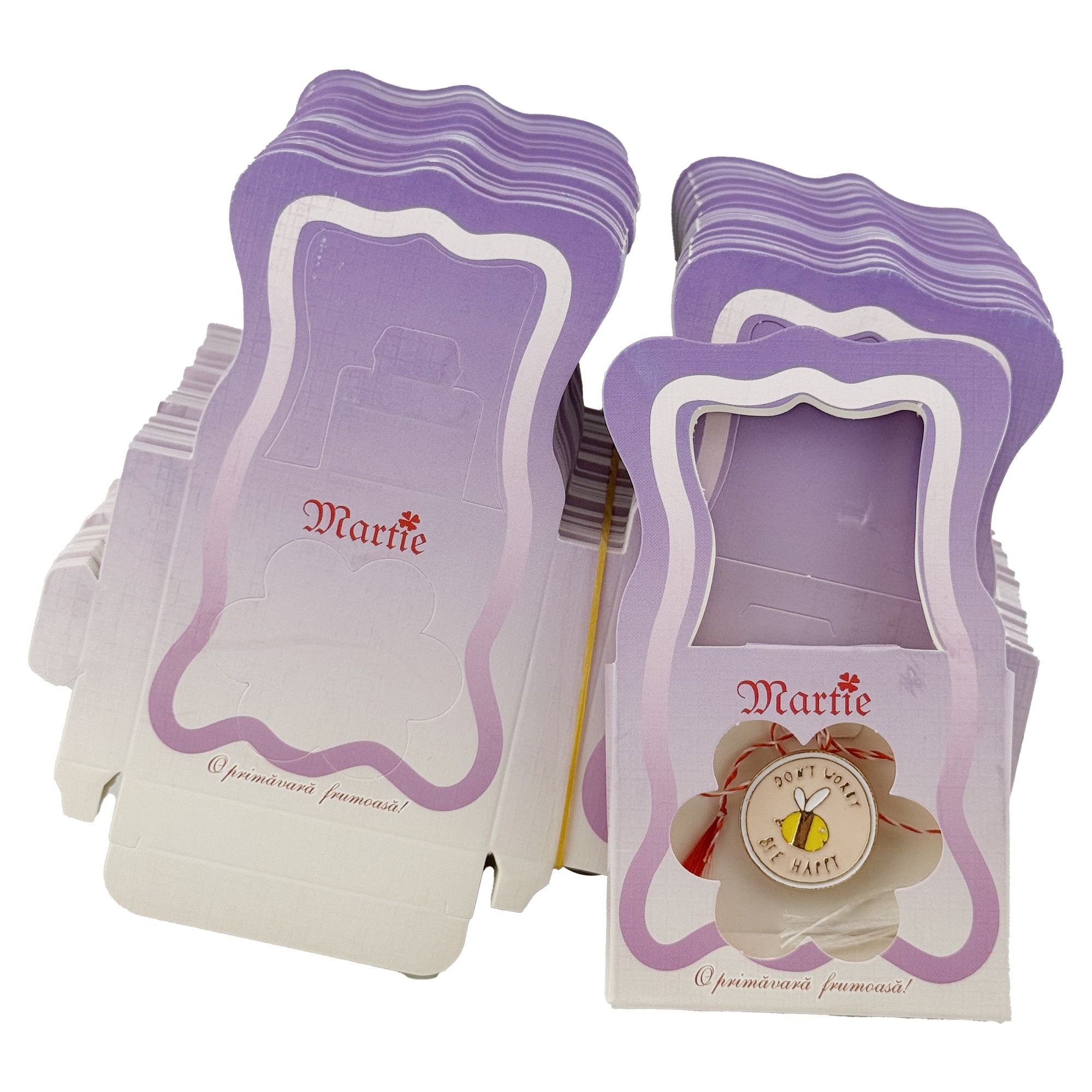 Ambalaje pentru Bratara Martisoare, Flippy, Set 200 Bucati, Cutii Brosa, Model Gentuta, Mov