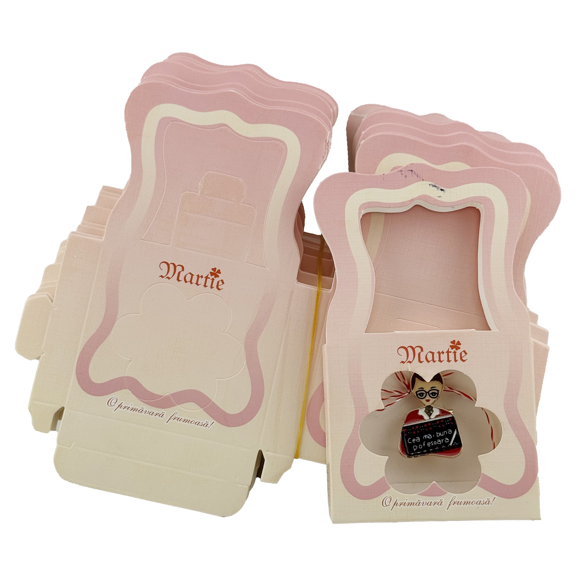 Ambalaje pentru Bratara Martisoare, Flippy, Set 200 Bucati, Cutii Brosa, Model Gentuta, Roz deschis
