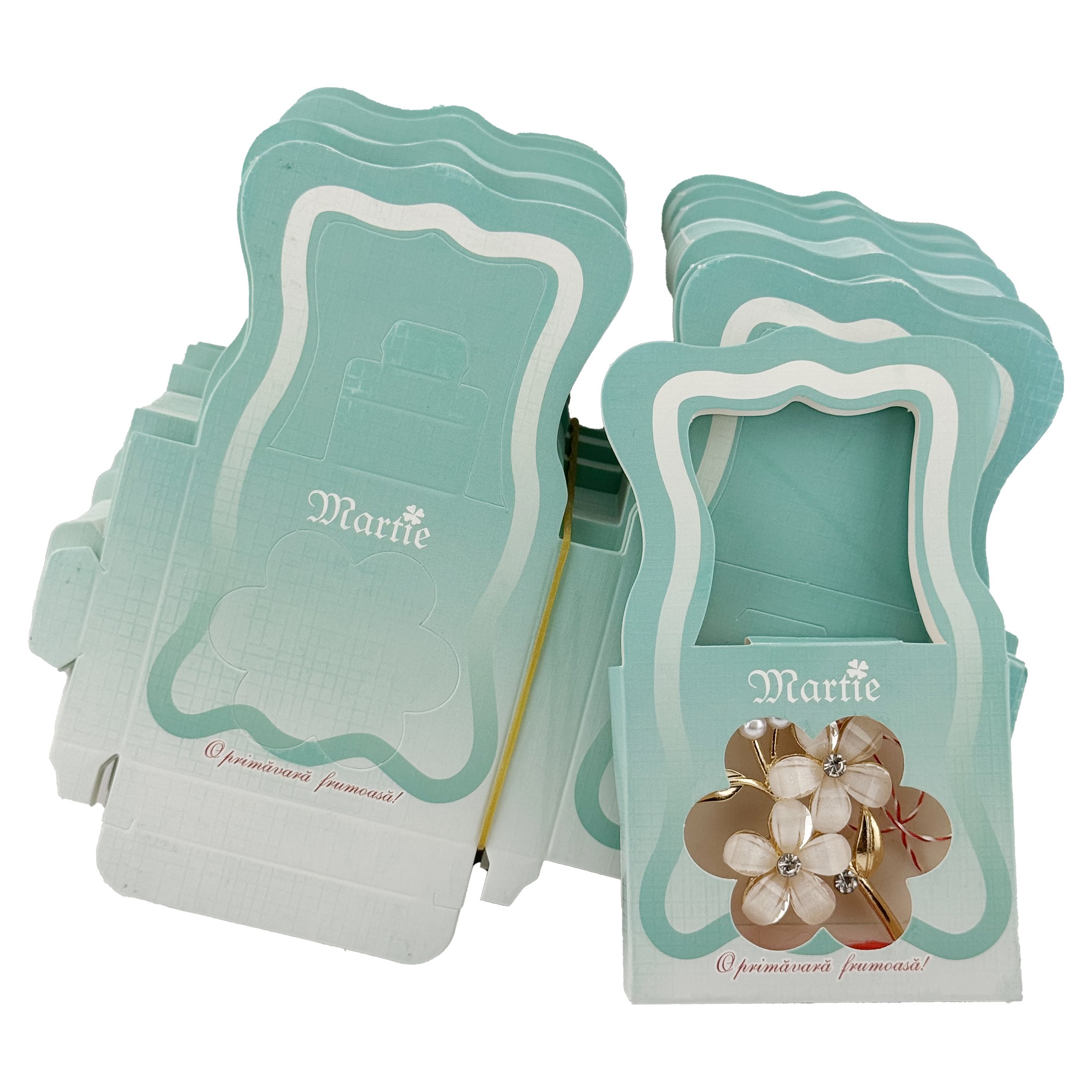 Ambalaje pentru Bratara Martisoare, Flippy, Set 200 Bucati, Cutii Brosa, Model Gentuta, Verde deschis 