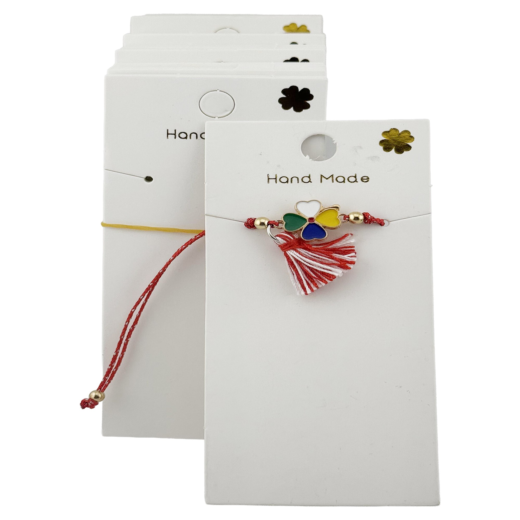 Ambalaje de Carton pentru Martisoare, Flippy, Set 100 Bucati, Suport pentru Lant si Bratara, Model Hand Made, 12 x 5 cm, Alb