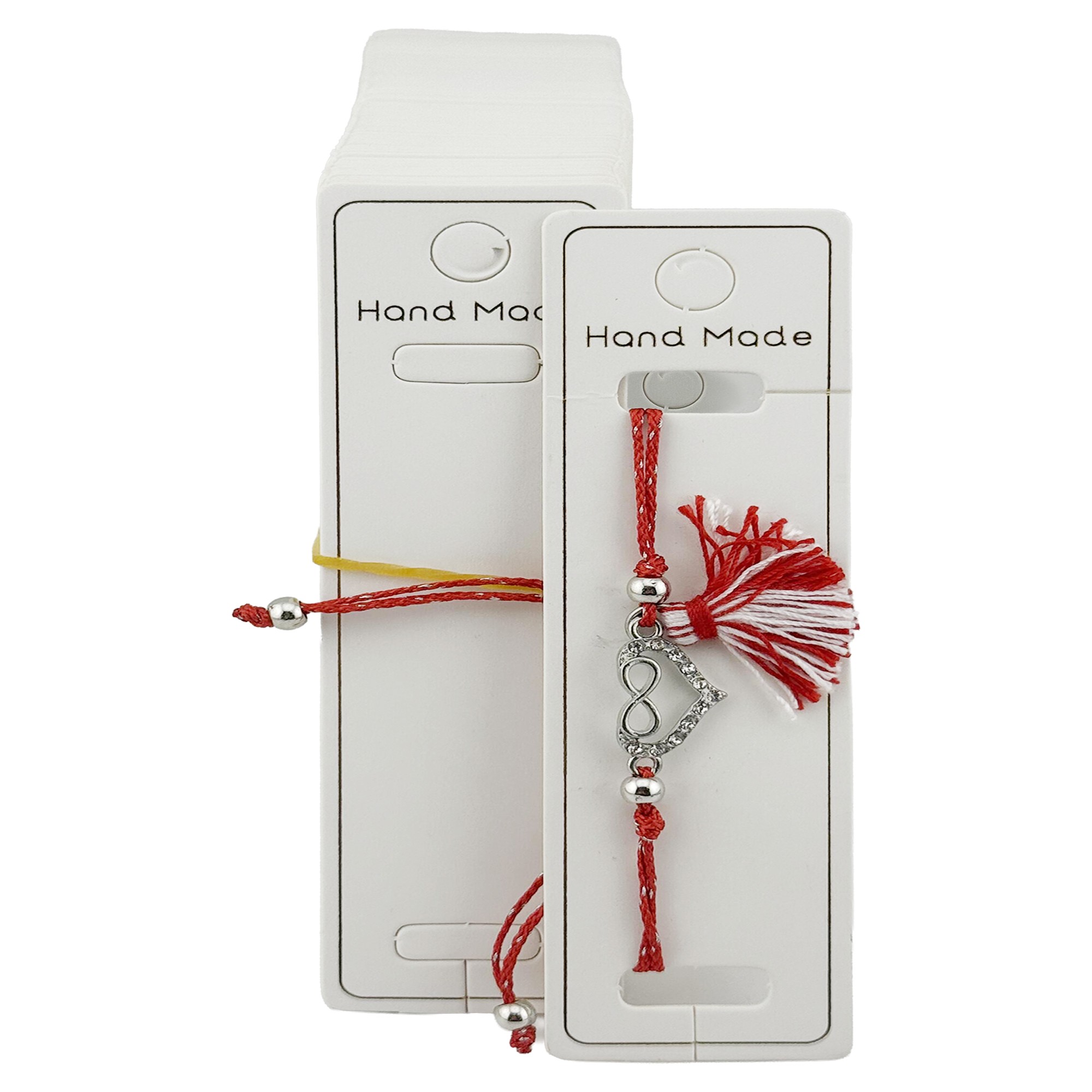 Ambalaje de Carton pentru Bratari, Flippy, Set 100 Bucati, Cartonase Suport Bratara, Model Hand Made, 11,5 x 3 cm, Alb