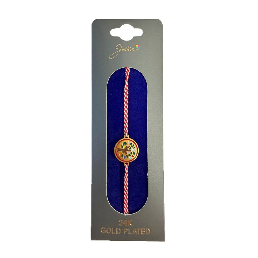 Bratara Placata cu Aur 24k, Jolie, Model Copacul Vietii, Martisor Bratara, cu Snur Alb/Rosu, Auriu