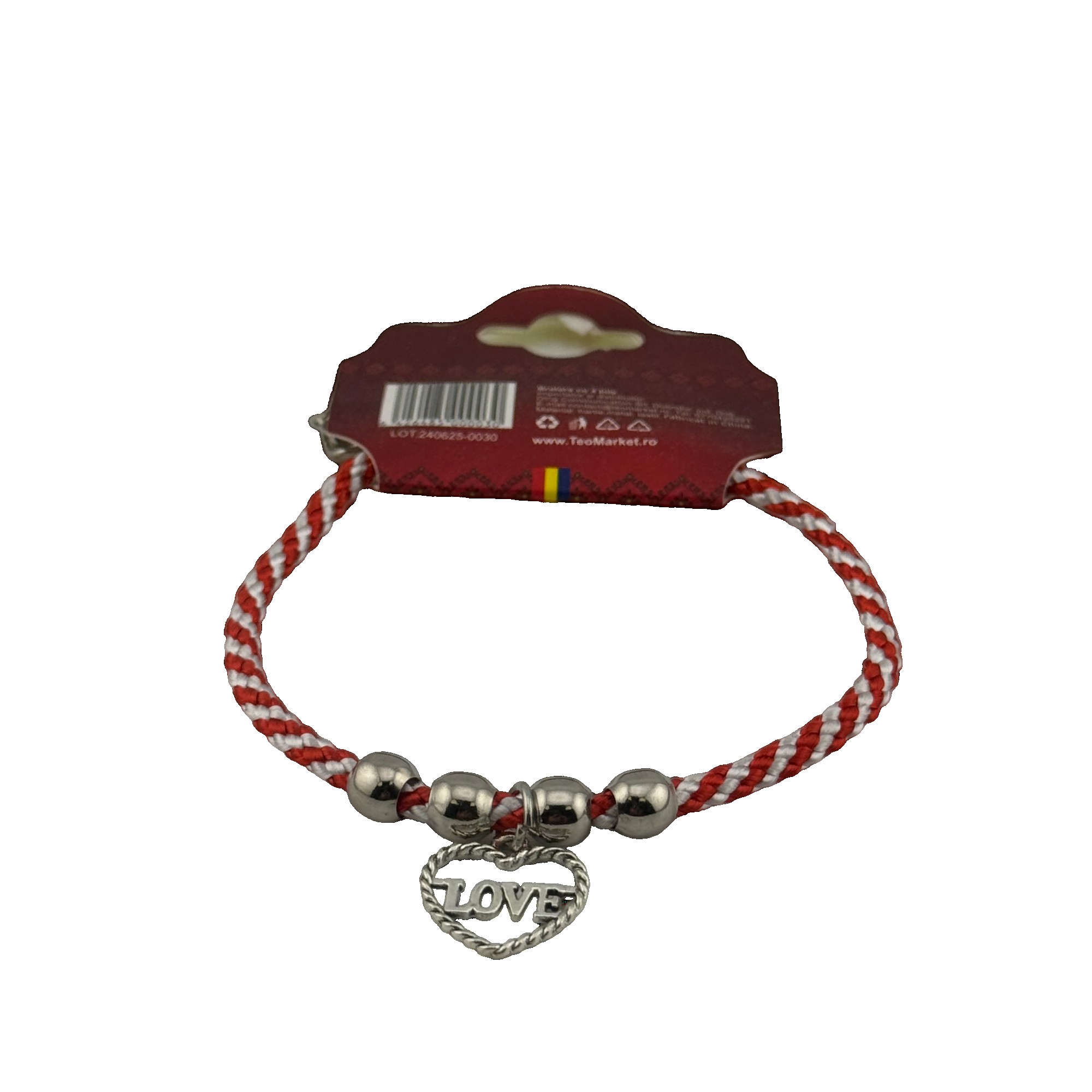 Bratara cu 4 bile, model  Inima cu Scris Love