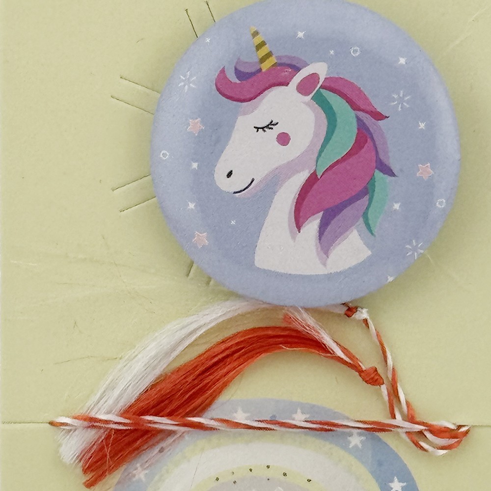 Martisor cu Brosa pentru copii, Jolie, Material Metal, Ambalaj Carton cu Design, Model Unicorn, Mov