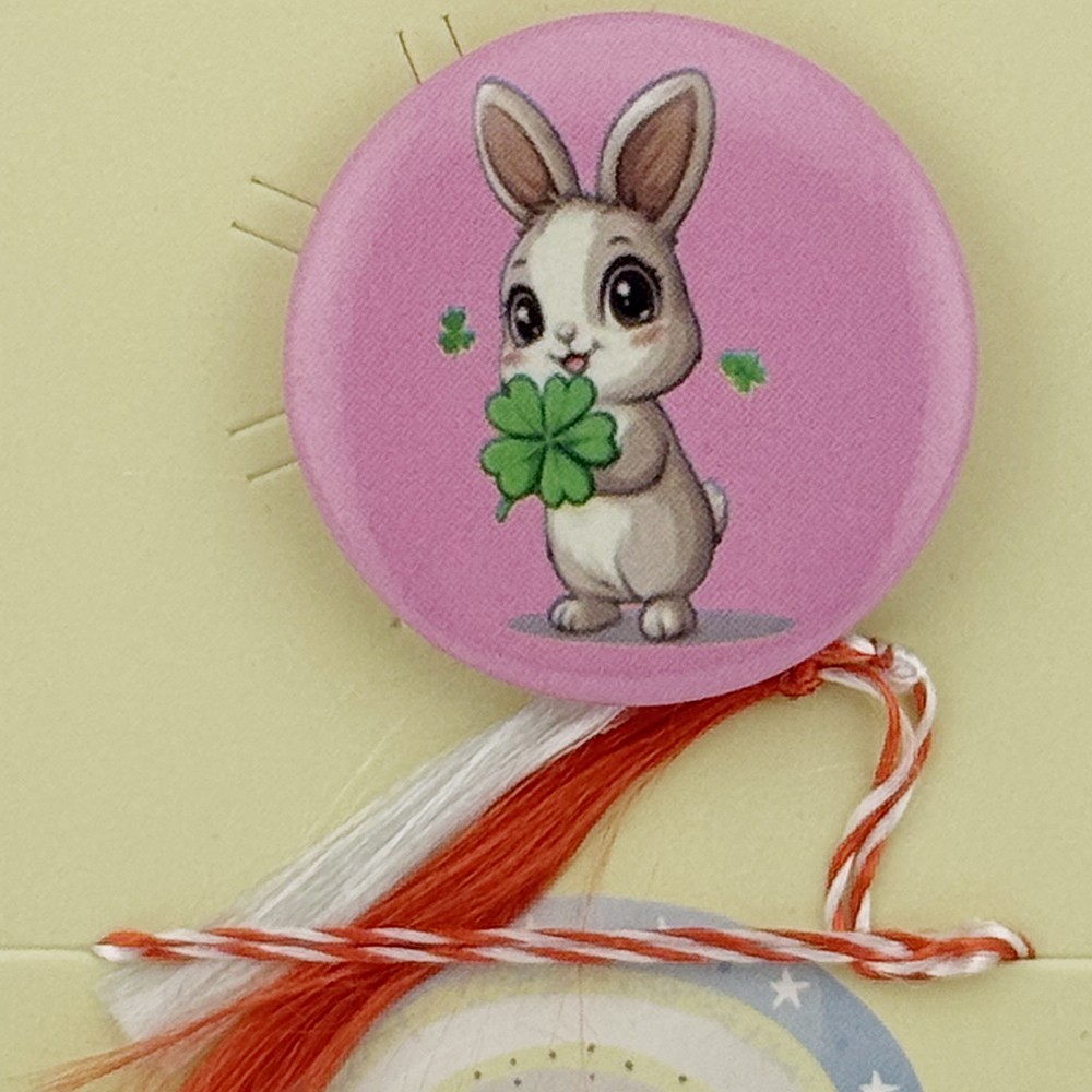 Martisor cu Brosa pentru copii, Jolie, Material Metal, Ambalaj Carton cu Design, Model Iepuras, Roz