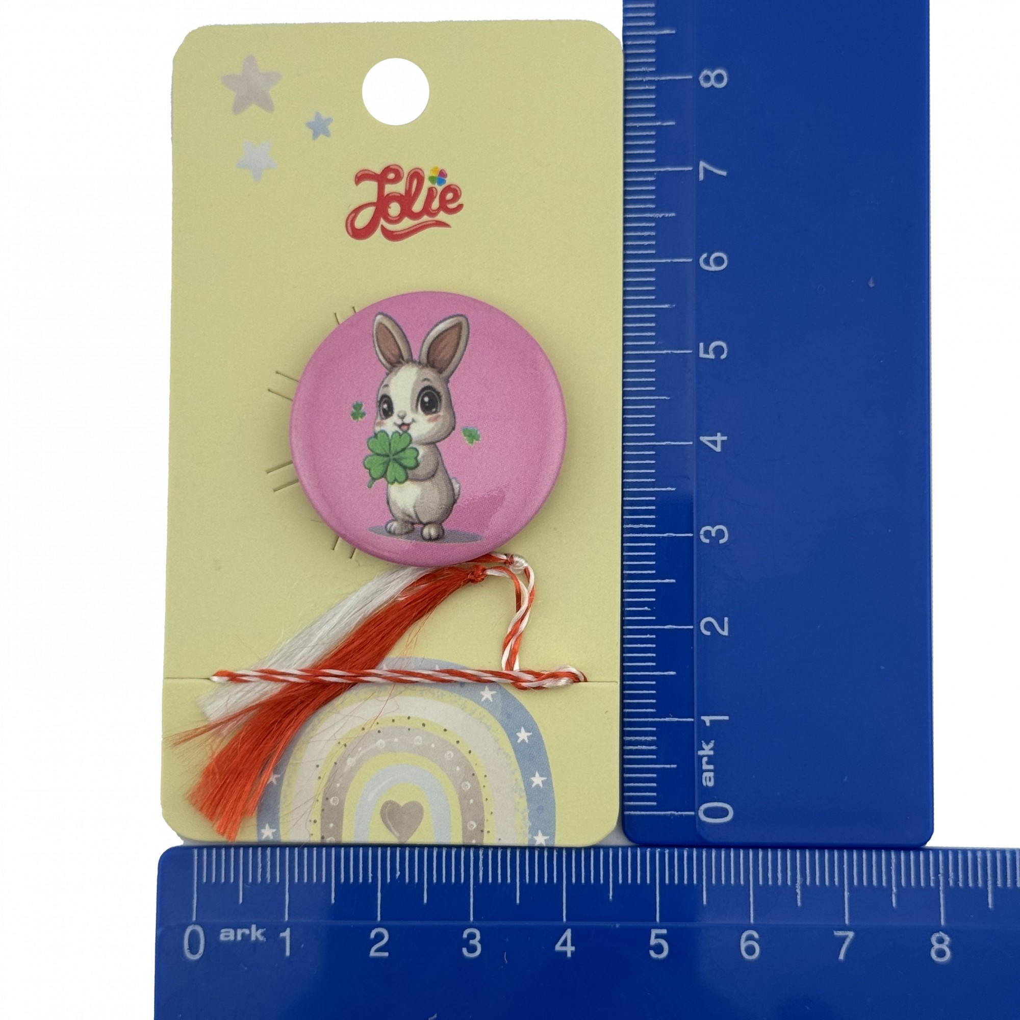 Martisor cu Brosa pentru copii, Jolie, Material Metal, Ambalaj Carton cu Design, Model Iepuras, Roz