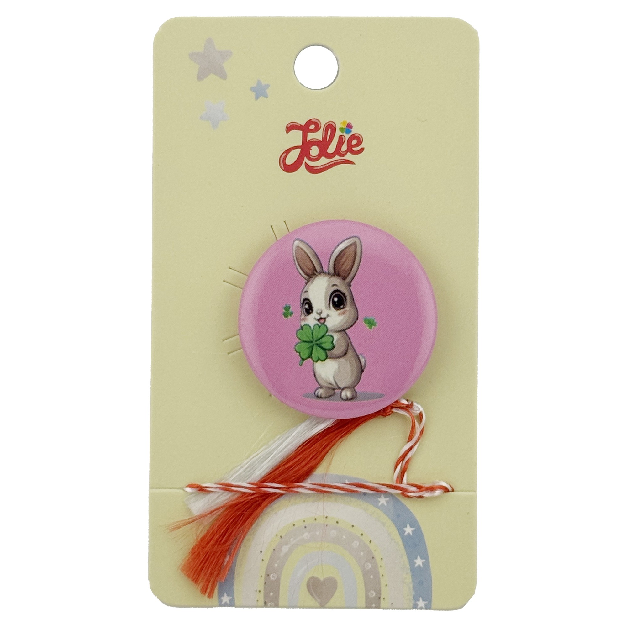 Martisor cu Brosa pentru copii, Jolie, Material Metal, Ambalaj Carton cu Design, Model Iepuras, Roz