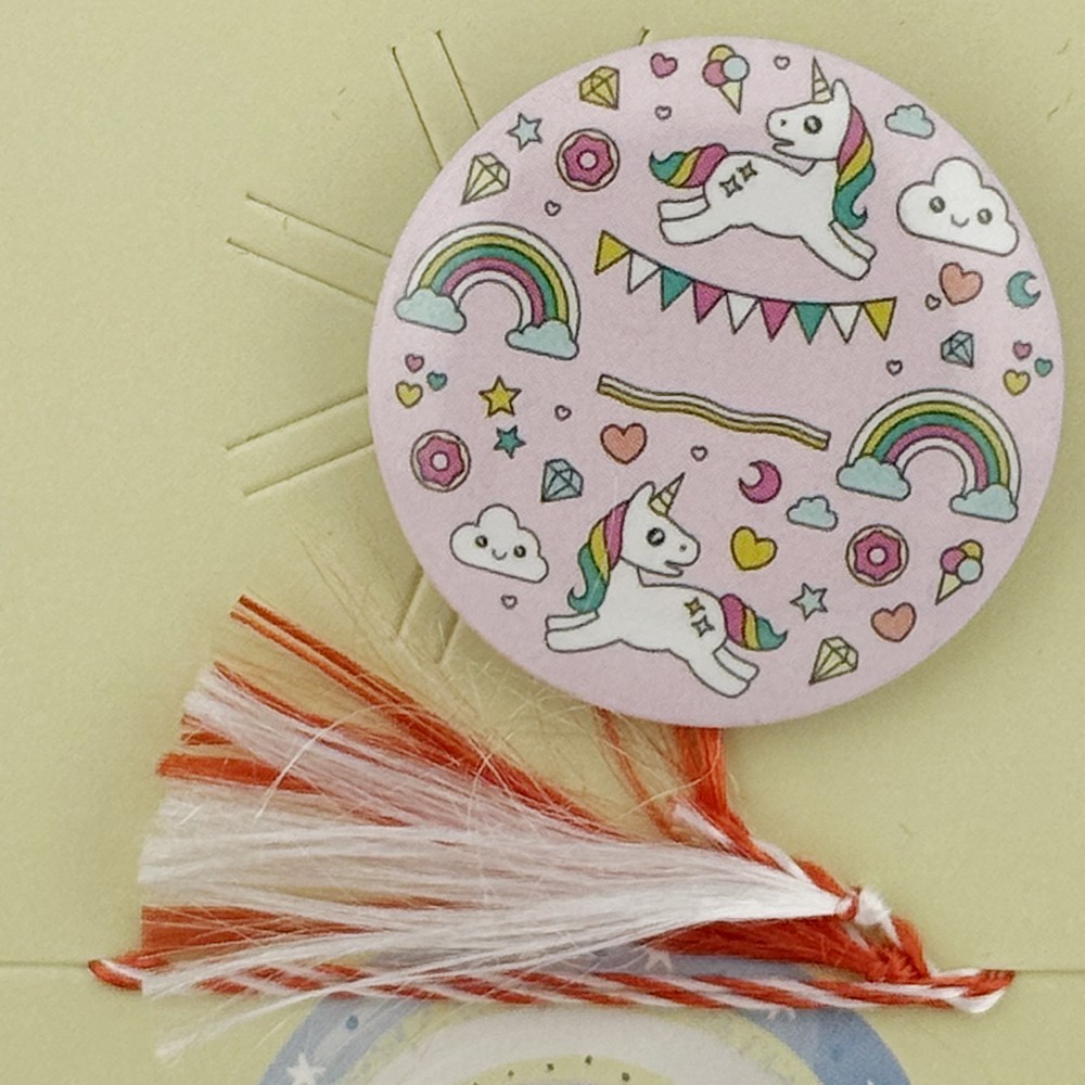 Martisor cu Brosa pentru copii, Jolie, Material Metal, Ambalaj Carton cu Design, Model Unicorn party, Roz deschis