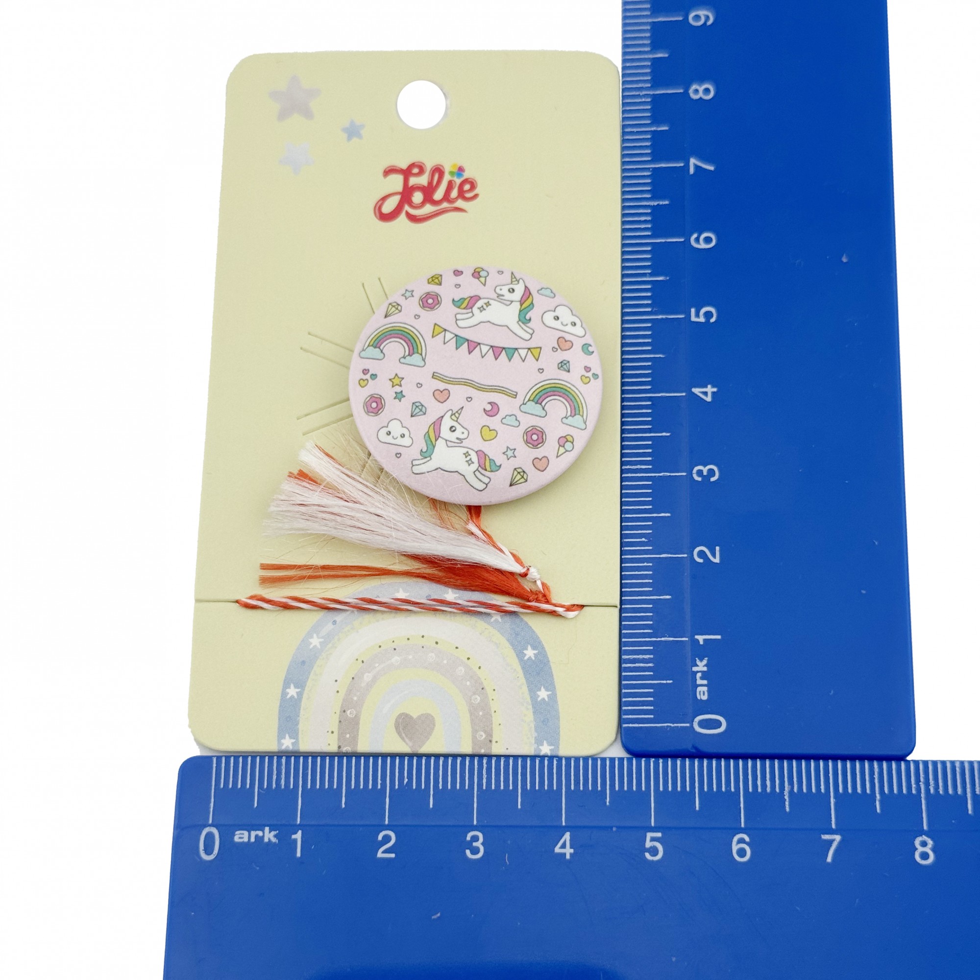 Martisor cu Brosa pentru copii, Jolie, Material Metal, Ambalaj Carton cu Design, Model Unicorn party, Roz deschis