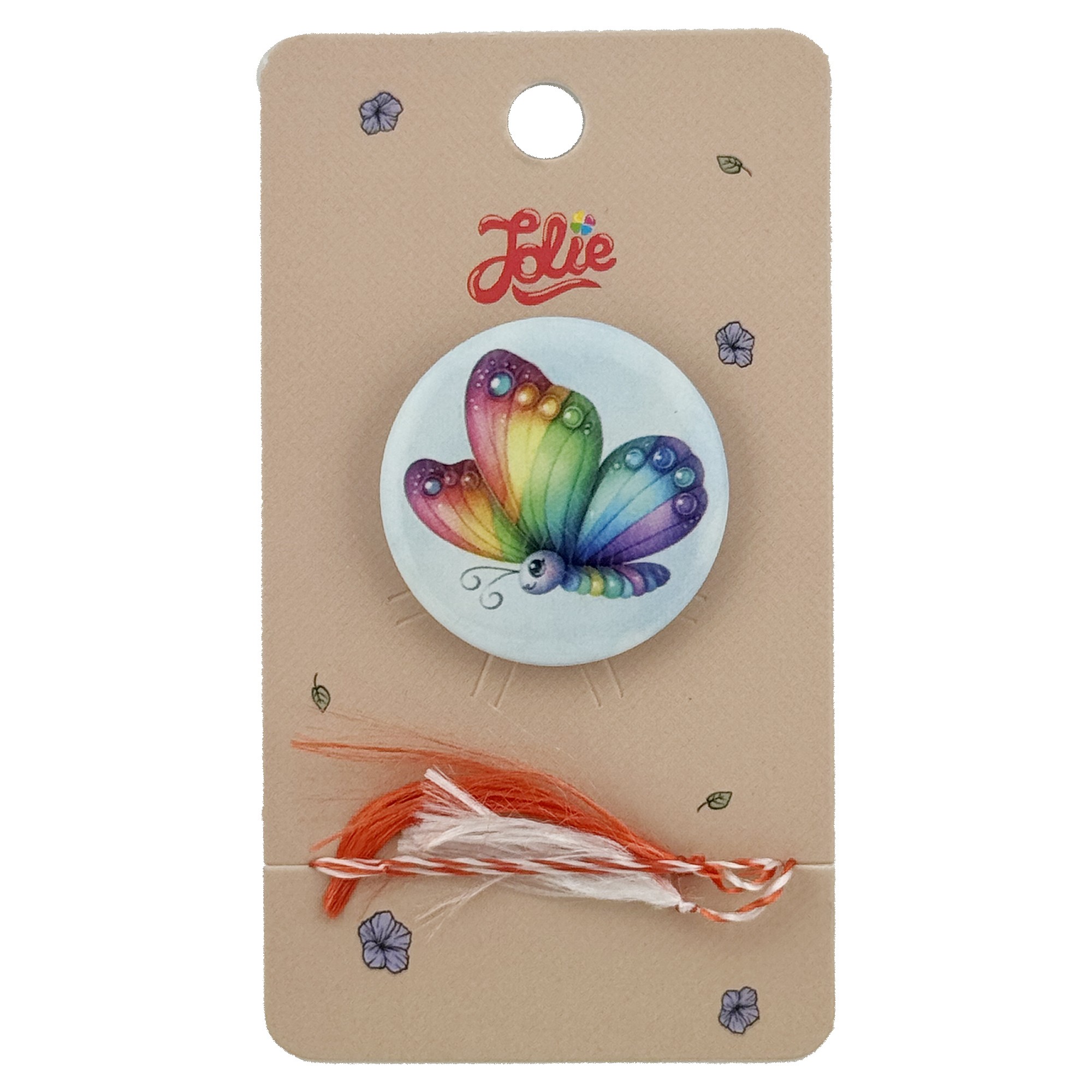 Martisor cu Brosa pentru copii, Jolie, Material Metal, Ambalaj Carton cu Design, Model Fluture, Multicolor