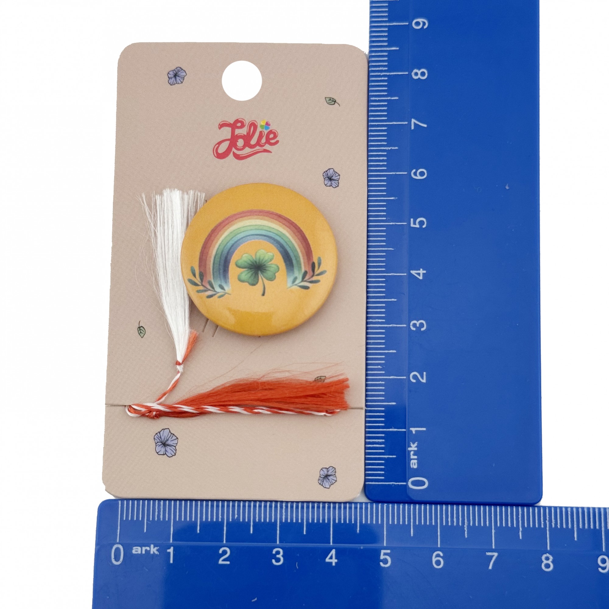 Martisor cu Brosa pentru copii, Jolie, Material Metal, Ambalaj Carton cu Design, Model Curcubeu, Galben Multicolor