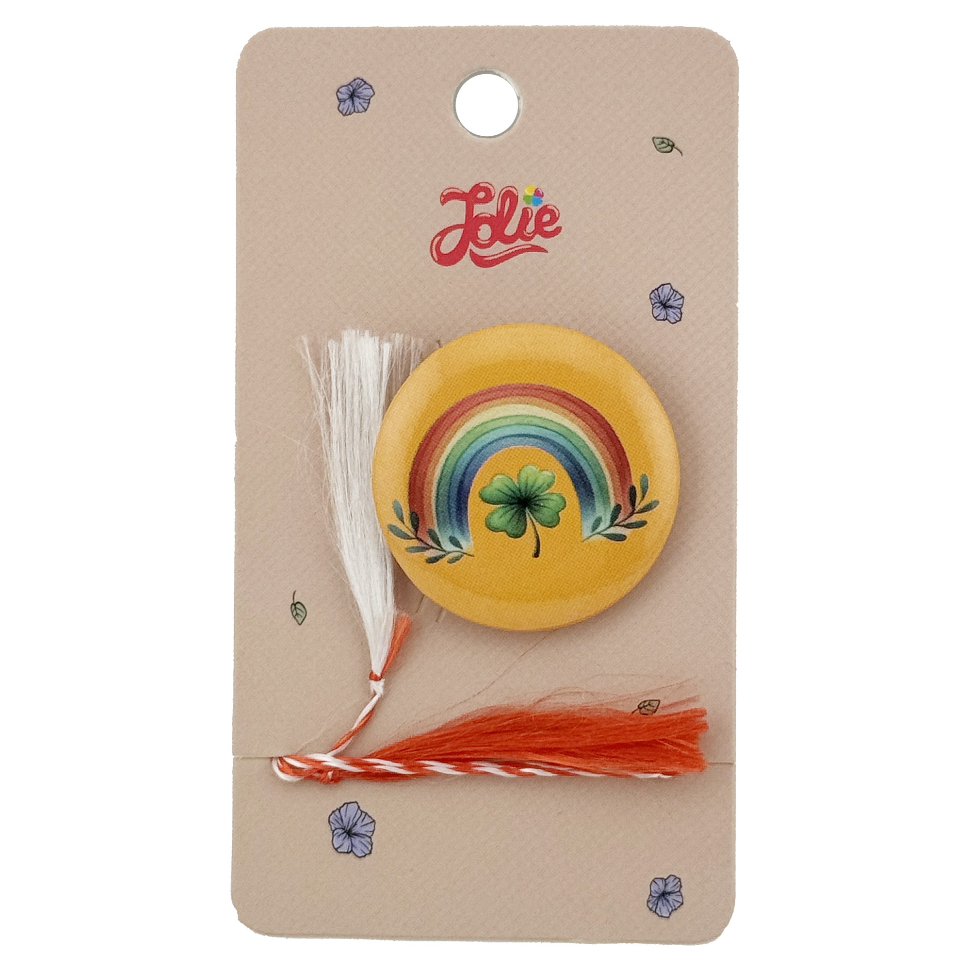 Martisor cu Brosa pentru copii, Jolie, Material Metal, Ambalaj Carton cu Design, Model Curcubeu, Galben Multicolor