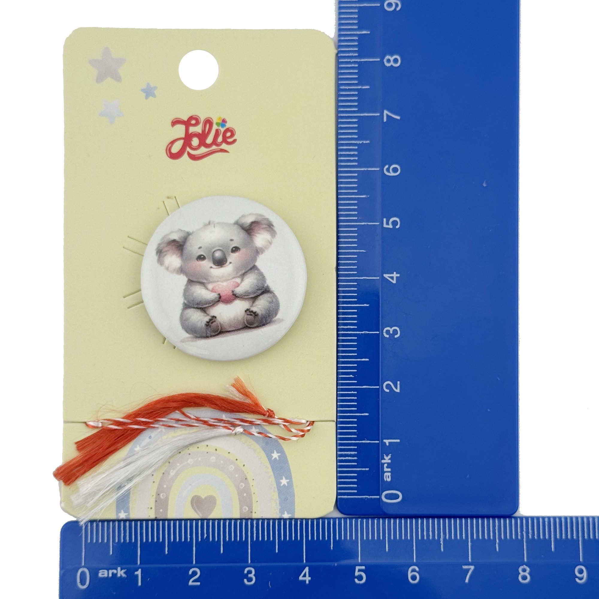 Martisor cu Brosa pentru copii, Jolie, Material Metal, Ambalaj Carton cu Design, Model Urs Koala, Gri/Alb