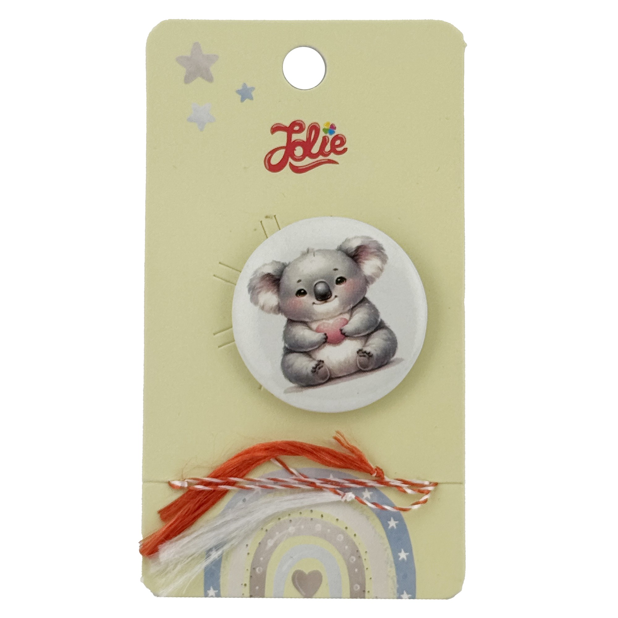 Martisor cu Brosa pentru copii, Jolie, Material Metal, Ambalaj Carton cu Design, Model Urs Koala, Gri/Alb