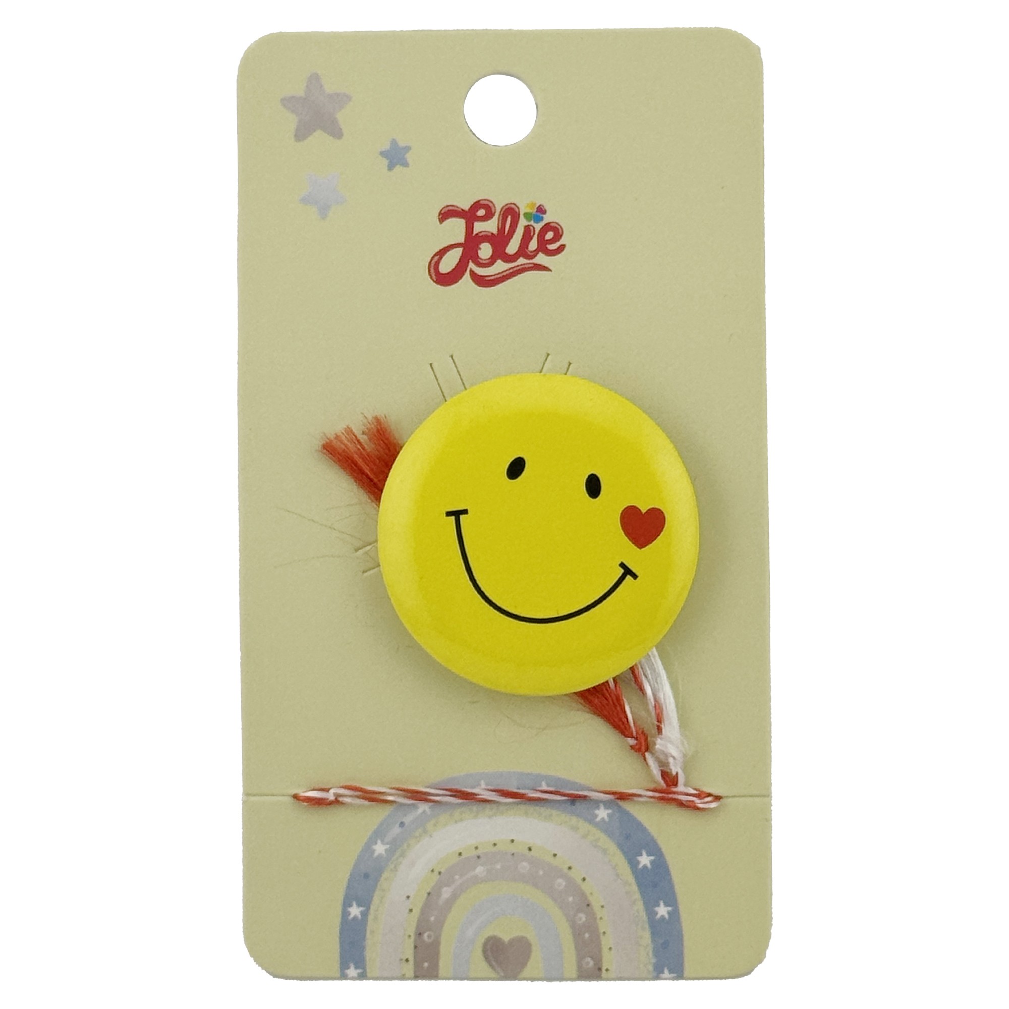 Martisor cu Brosa pentru copii, Jolie, Material Metal, Ambalaj Carton cu Design, Model Zambet, Galben