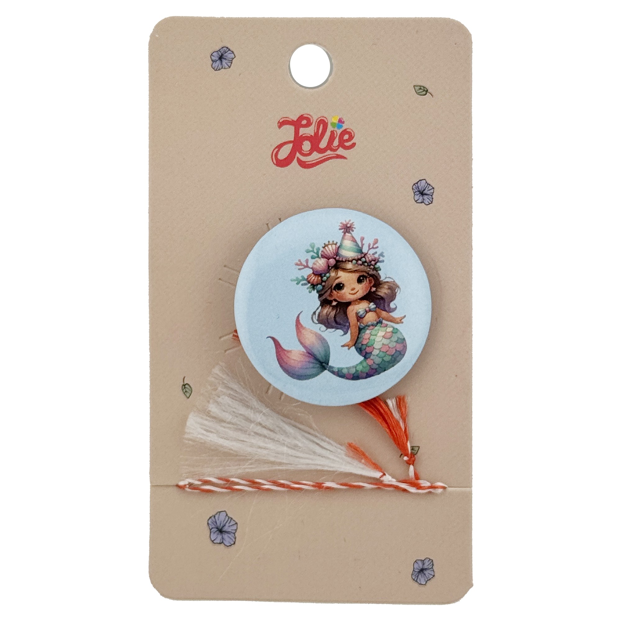 Martisor cu Brosa pentru copii, Jolie, Material Metal, Ambalaj Carton cu Design, Model Sirena, Albastru deschis