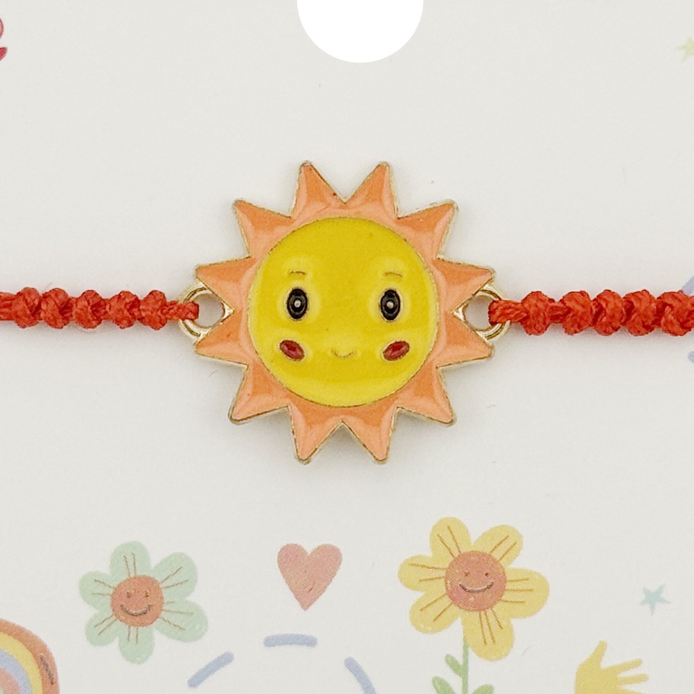 Bratara pentru Copii, Jolie, cu Impletitura Snur Rosu, Model Soare, Galben/Portocaliu