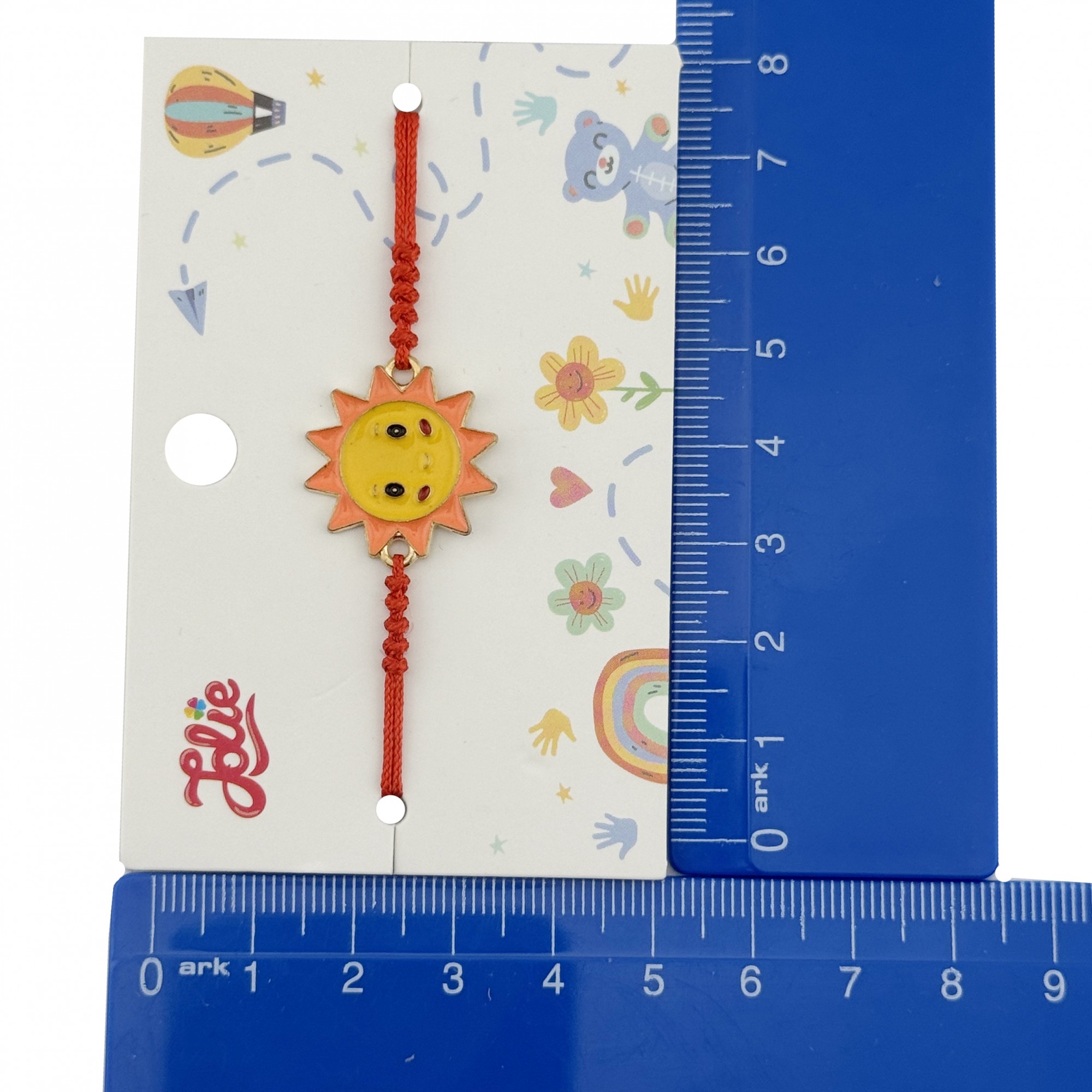 Bratara pentru Copii, Jolie, cu Impletitura Snur Rosu, Model Soare, Galben/Portocaliu