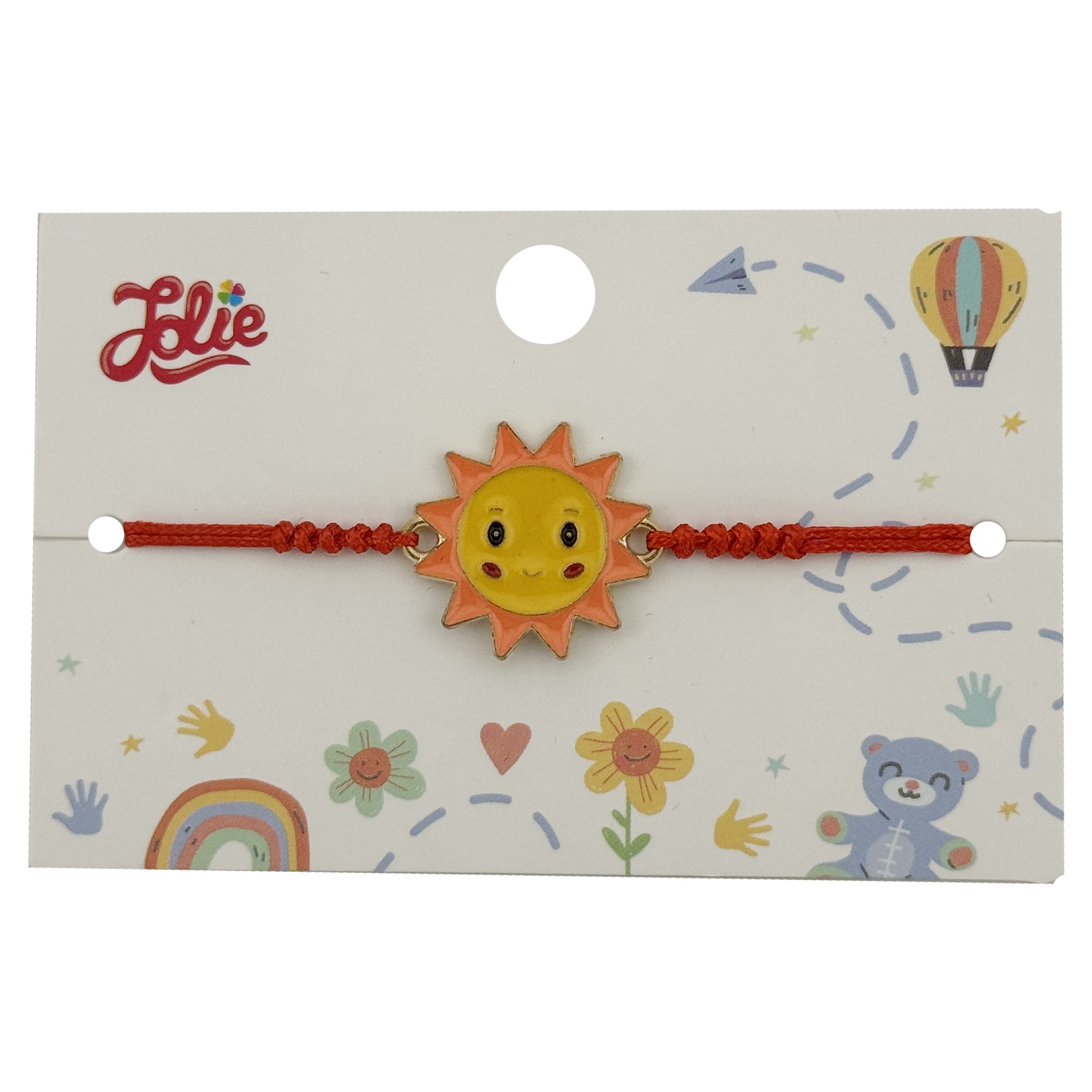 Bratara pentru Copii, Jolie, cu Impletitura Snur Rosu, Model Soare, Galben/Portocaliu