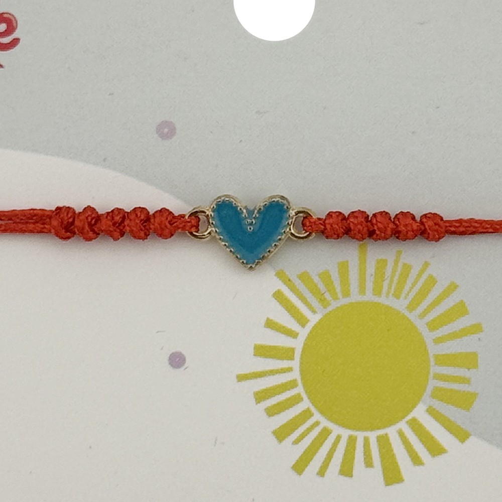 Bratara pentru Copii, Jolie, cu Impletitura Snur Rosu, Model Inima, Albastru