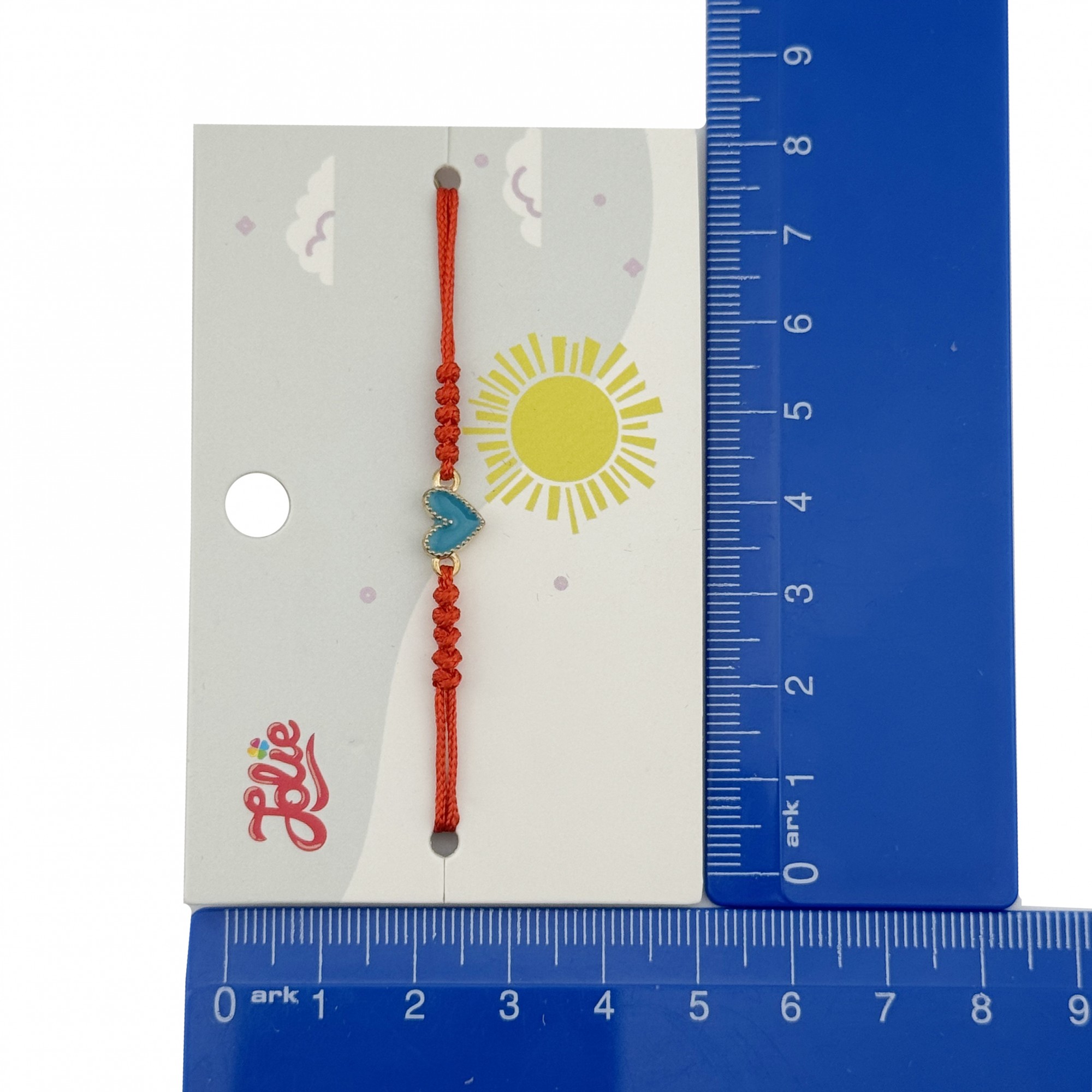 Bratara pentru Copii, Jolie, cu Impletitura Snur Rosu, Model Inima, Albastru